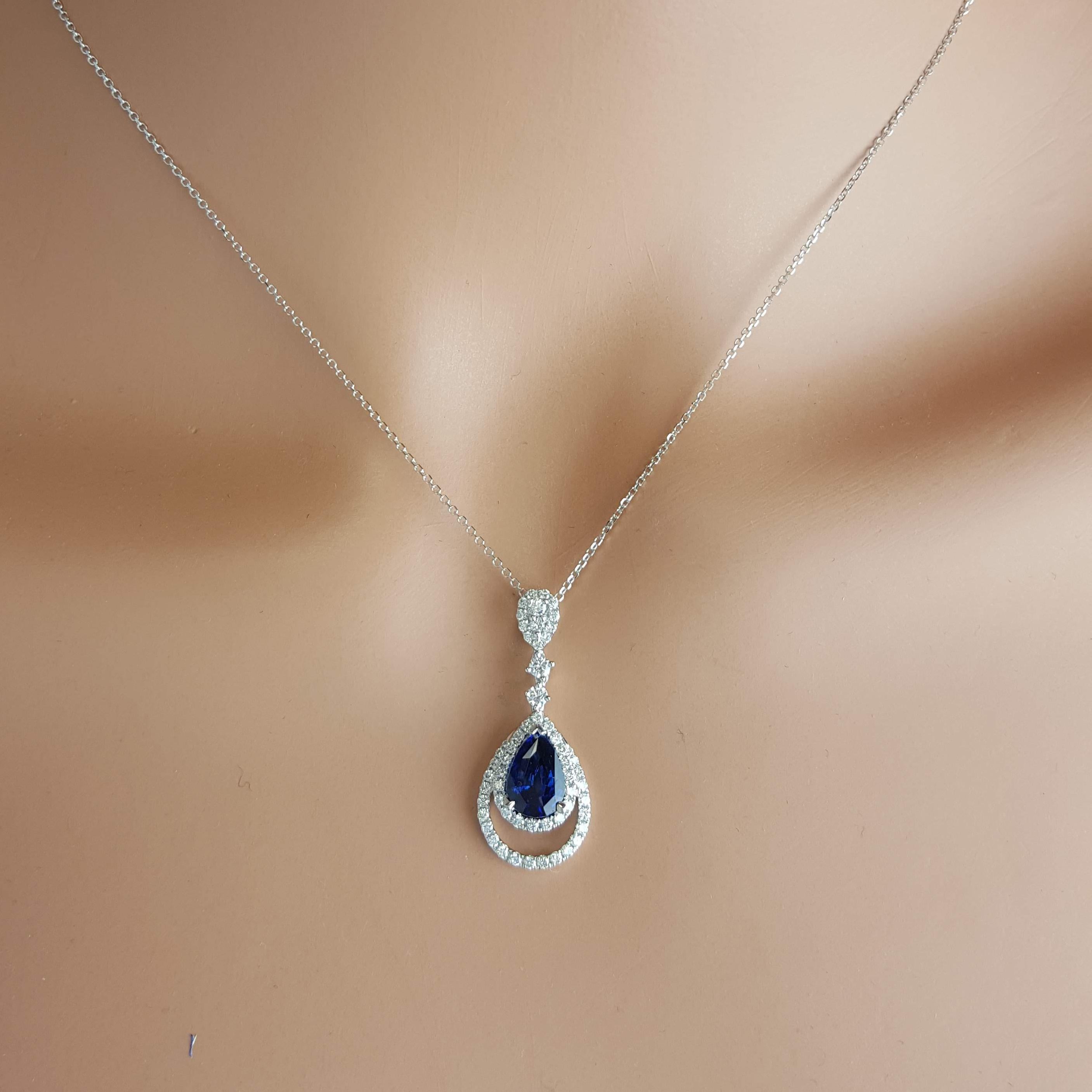 Contemporary 1.46 Carat Pear Shape Vivid Blue Sapphire and Diamond Pendant