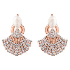 1.46 Carat Pearl Gemstone 1.16 Carat SI/H Diamond Earrings 18 Karat Rose Gold
