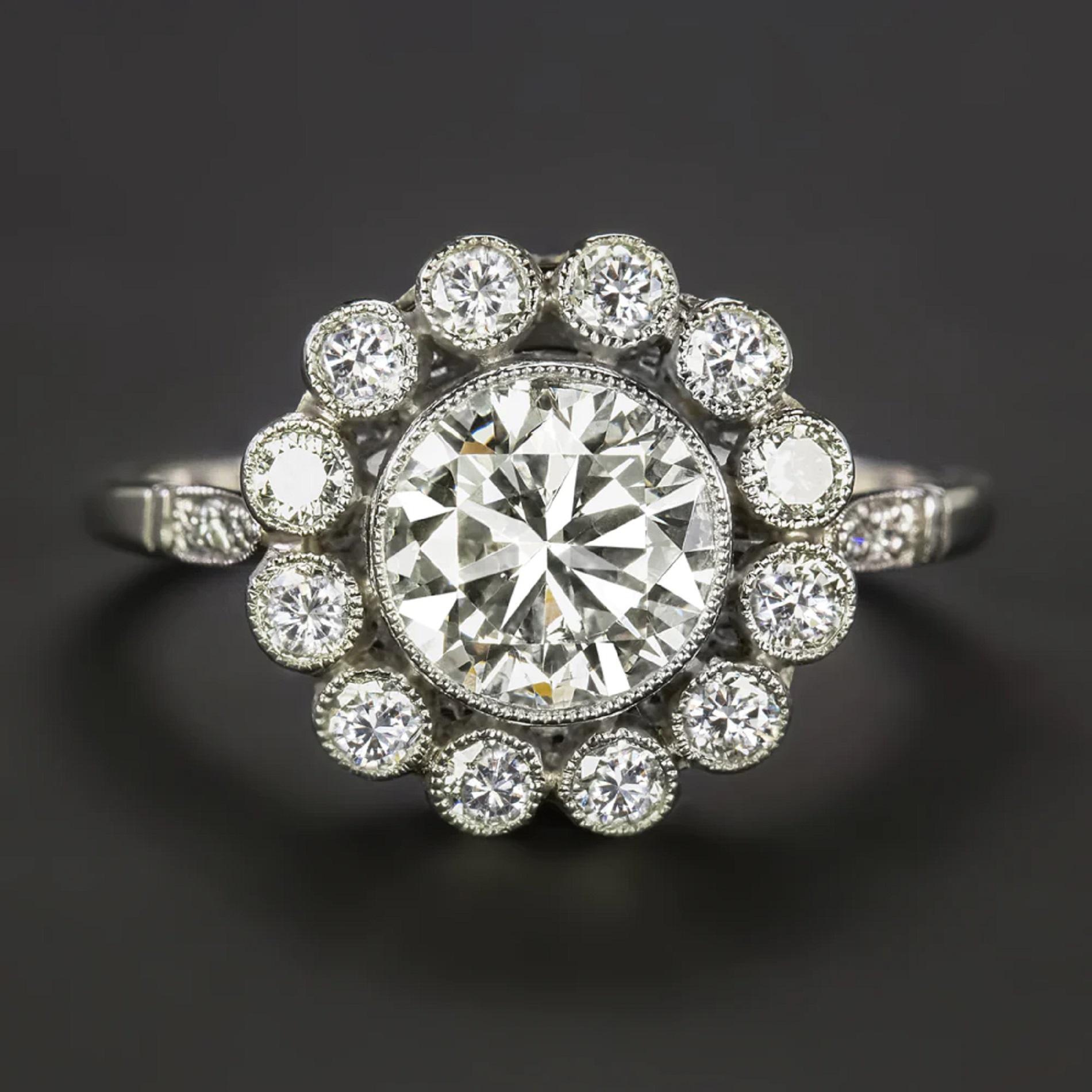 Art déco Bague à diamants festonnés ronds de 1,46 carat certifiée EGL USA en vente