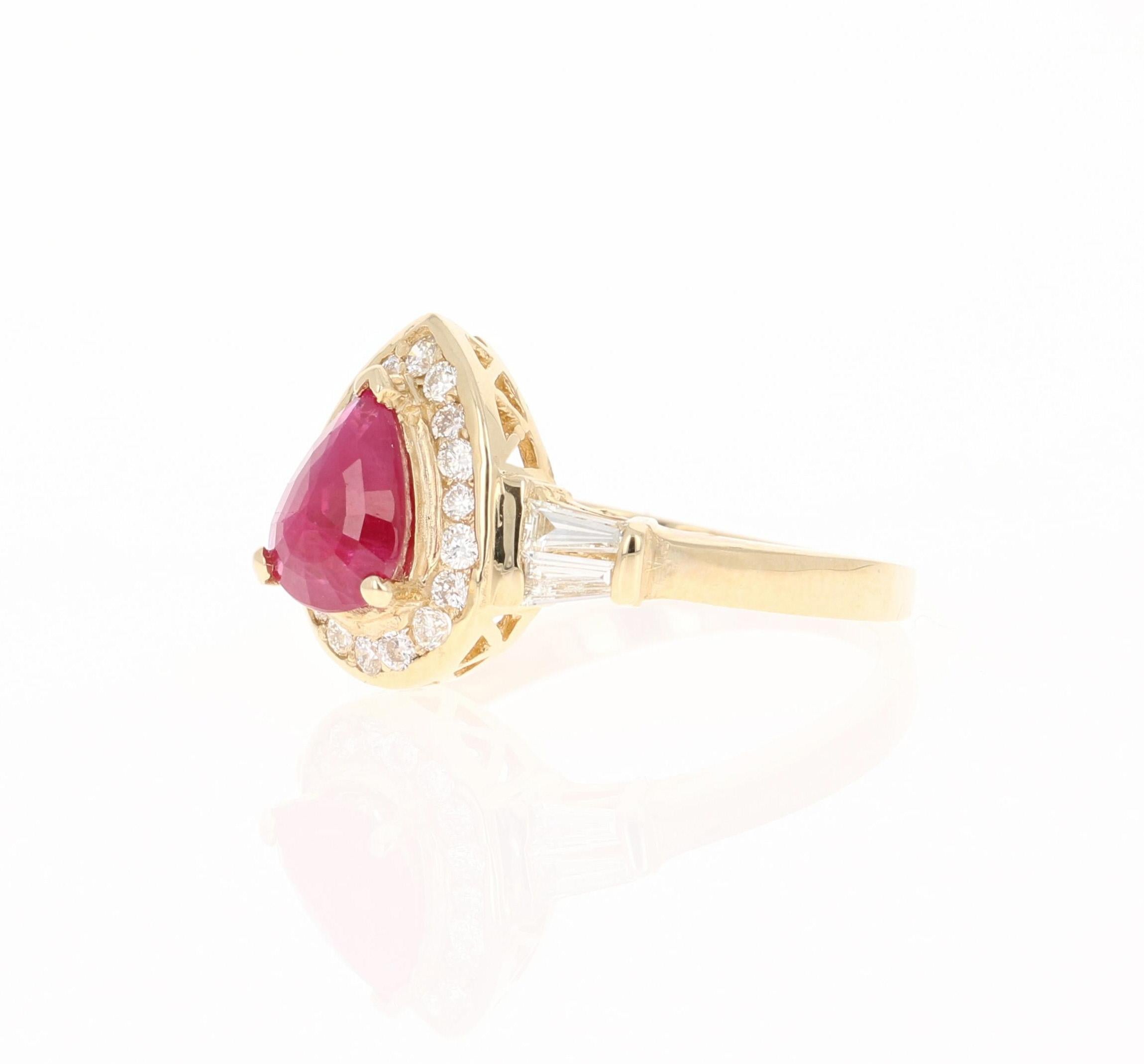 Contemporain Bague en or jaune 14 carats avec diamants et rubis de 1,46 carat en vente