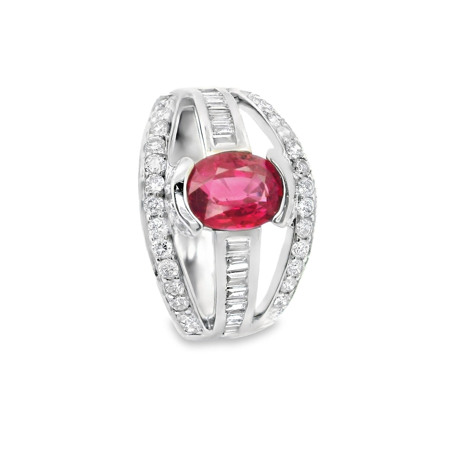 Women's 1.46 Carat Ruby diamond Platinum Band Ring For Sale