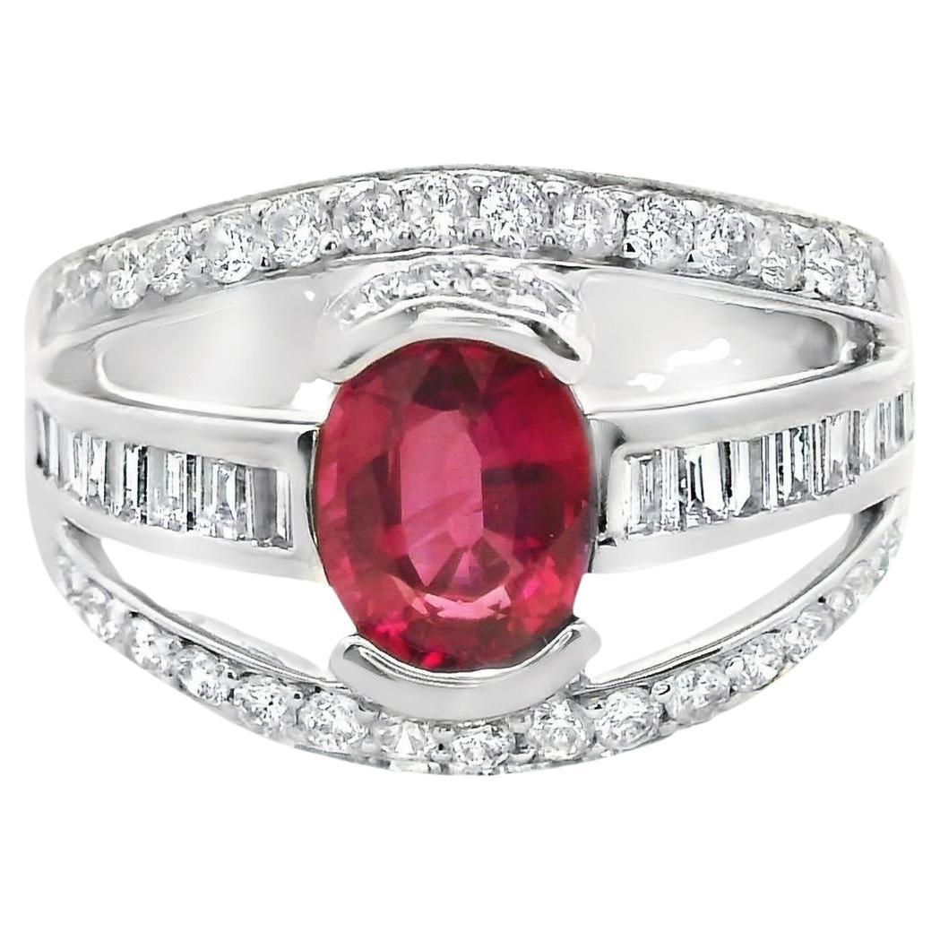 1.46 Carat Ruby diamond Platinum Band Ring