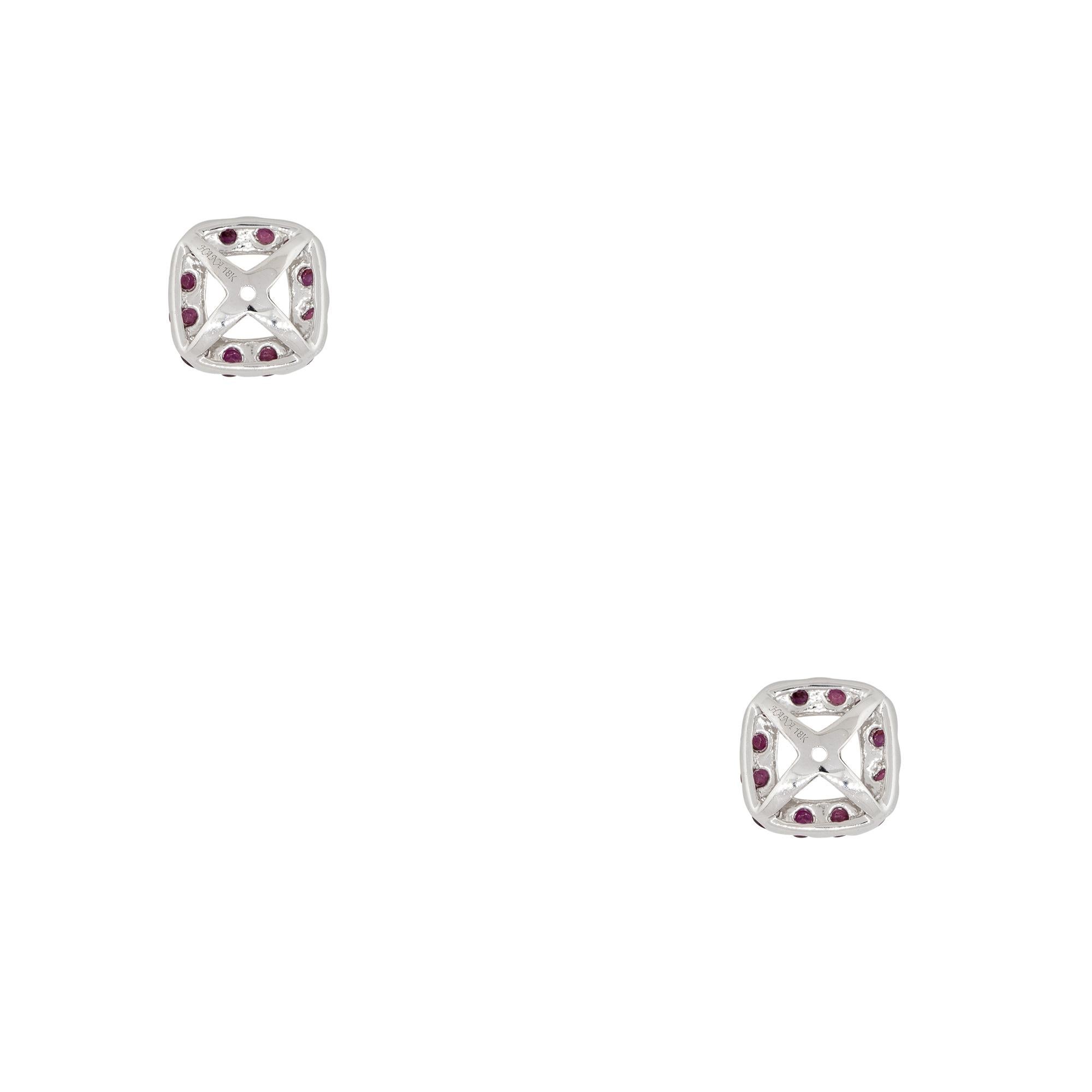 Round Cut 1.46 Carat Ruby Stud Earring Jackets 18 Karat in Stock For Sale