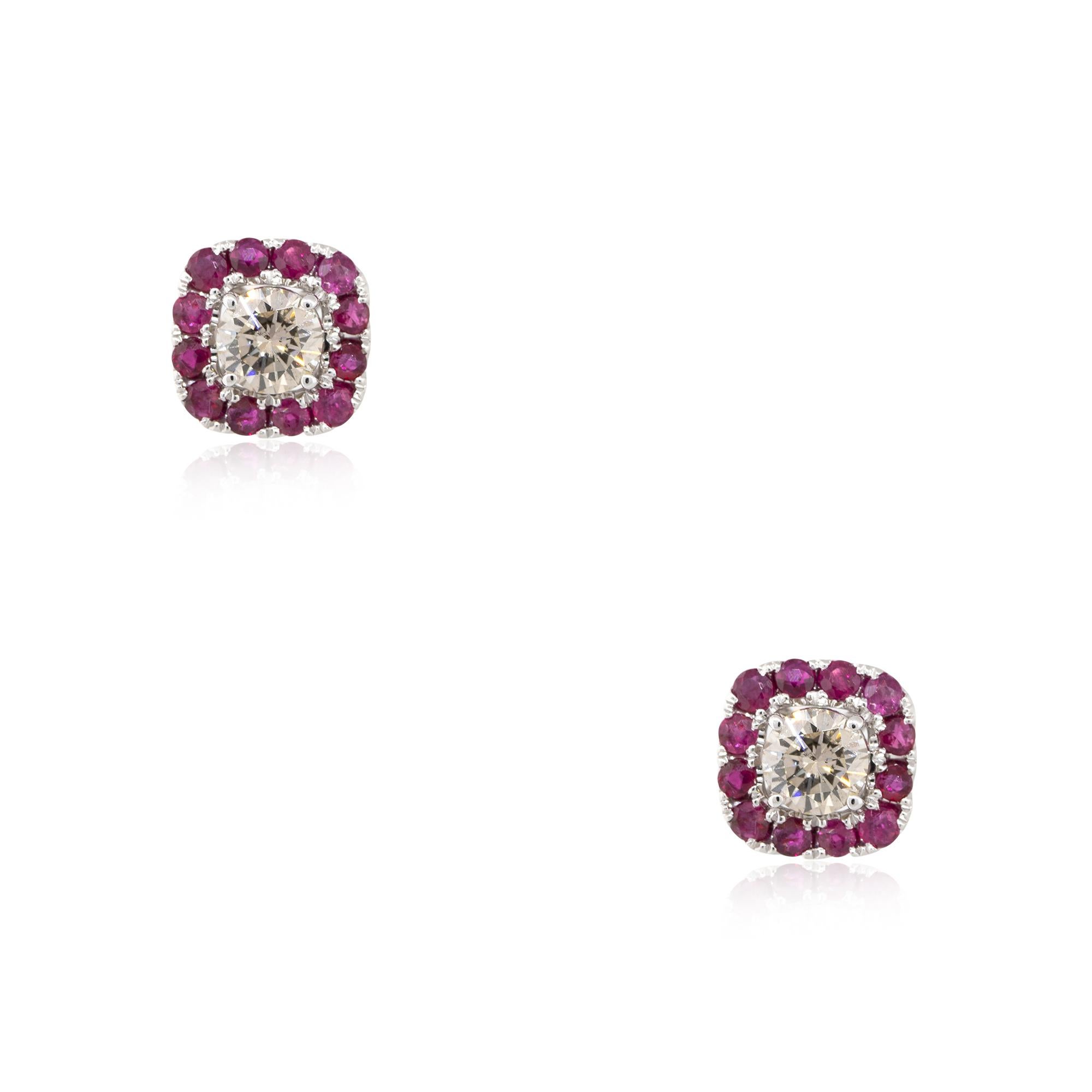 1.46 Carat Ruby Stud Earring Jackets 18 Karat in Stock In Excellent Condition For Sale In Boca Raton, FL