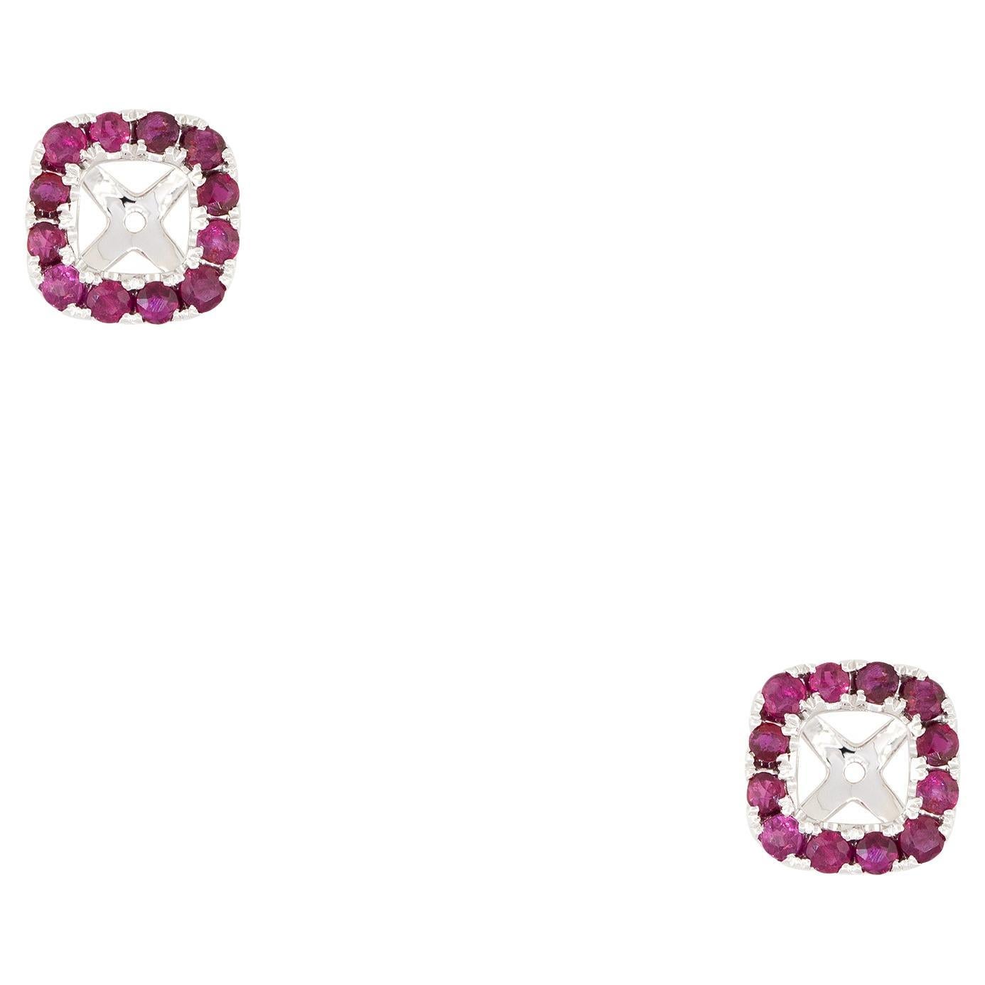 1.46 Carat Ruby Stud Earring Jackets 18 Karat in Stock