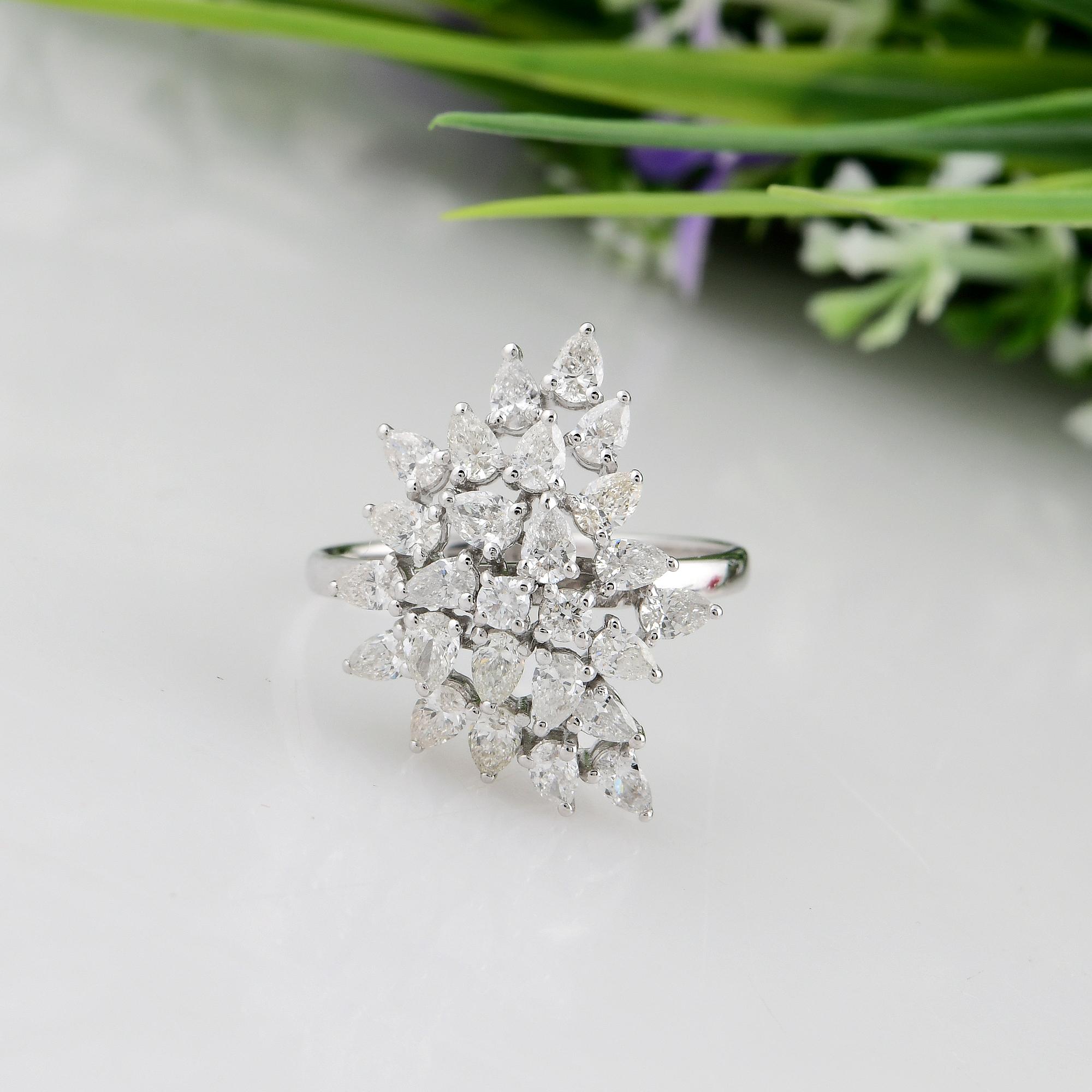 Im Angebot: 1,46 Karat SI Reinheit HI Farbe Diamant Cluster Cocktail Ring 14 Karat Weißgold () 6