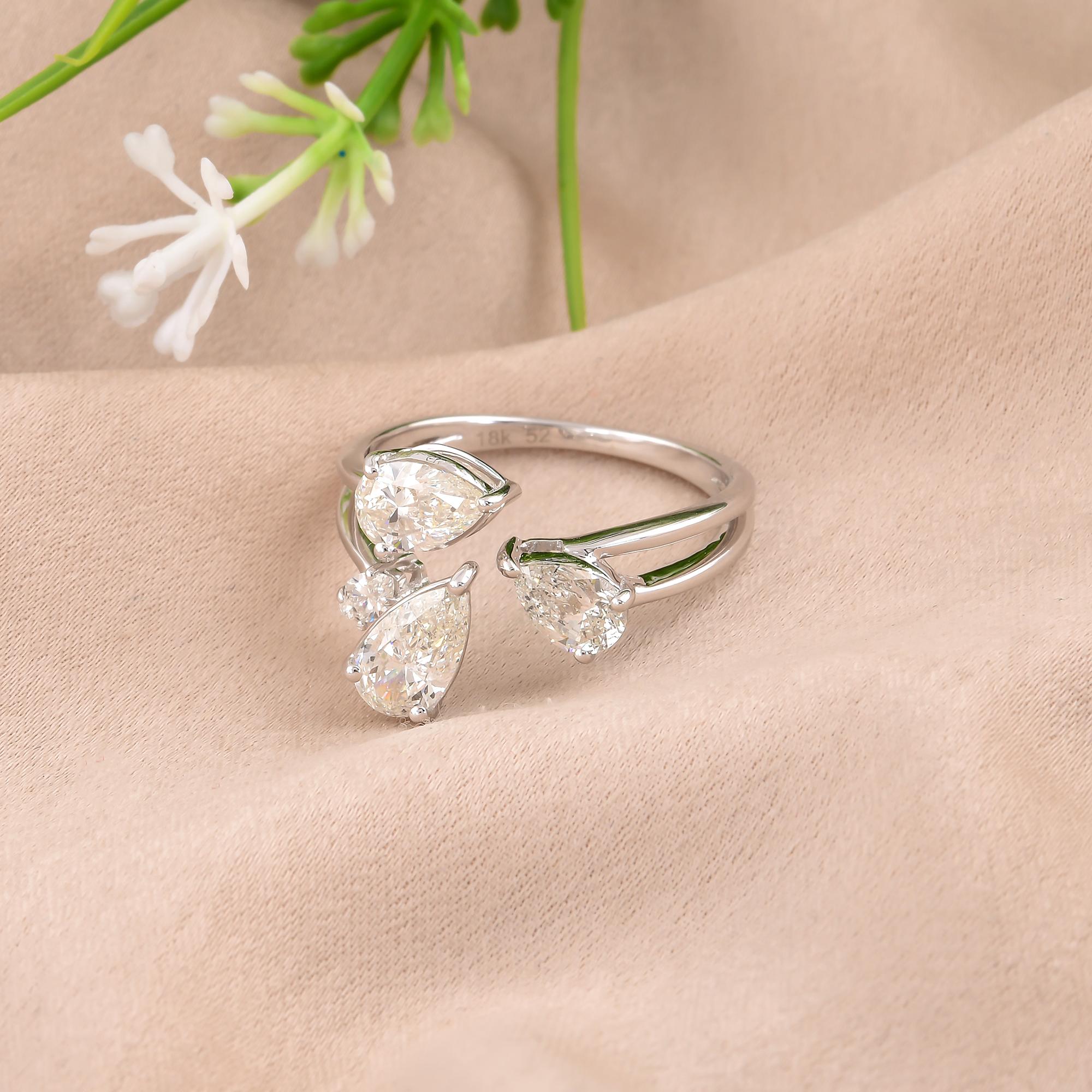 Modern 1.46 Carat SI Clarity HI Color Pear Cut Diamond Ring 14 Karat White Gold Jewelry For Sale