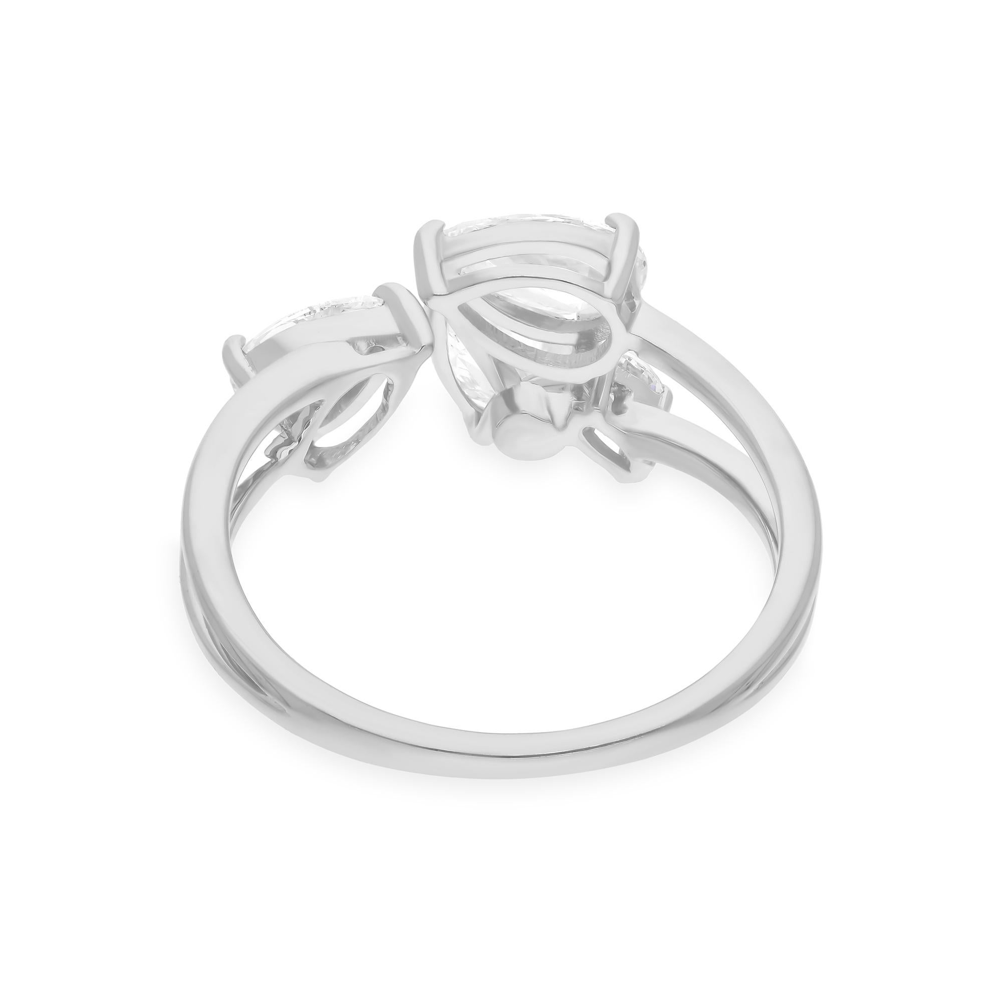 Women's 1.46 Carat SI Clarity HI Color Pear Cut Diamond Ring 18 Karat White Gold Jewelry For Sale