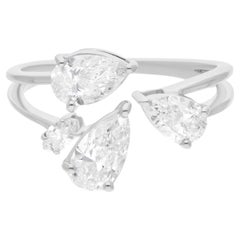 Bague en or blanc 18 carats avec diamants taille poire de 1,46 carat de pureté SI de couleur hi-colore