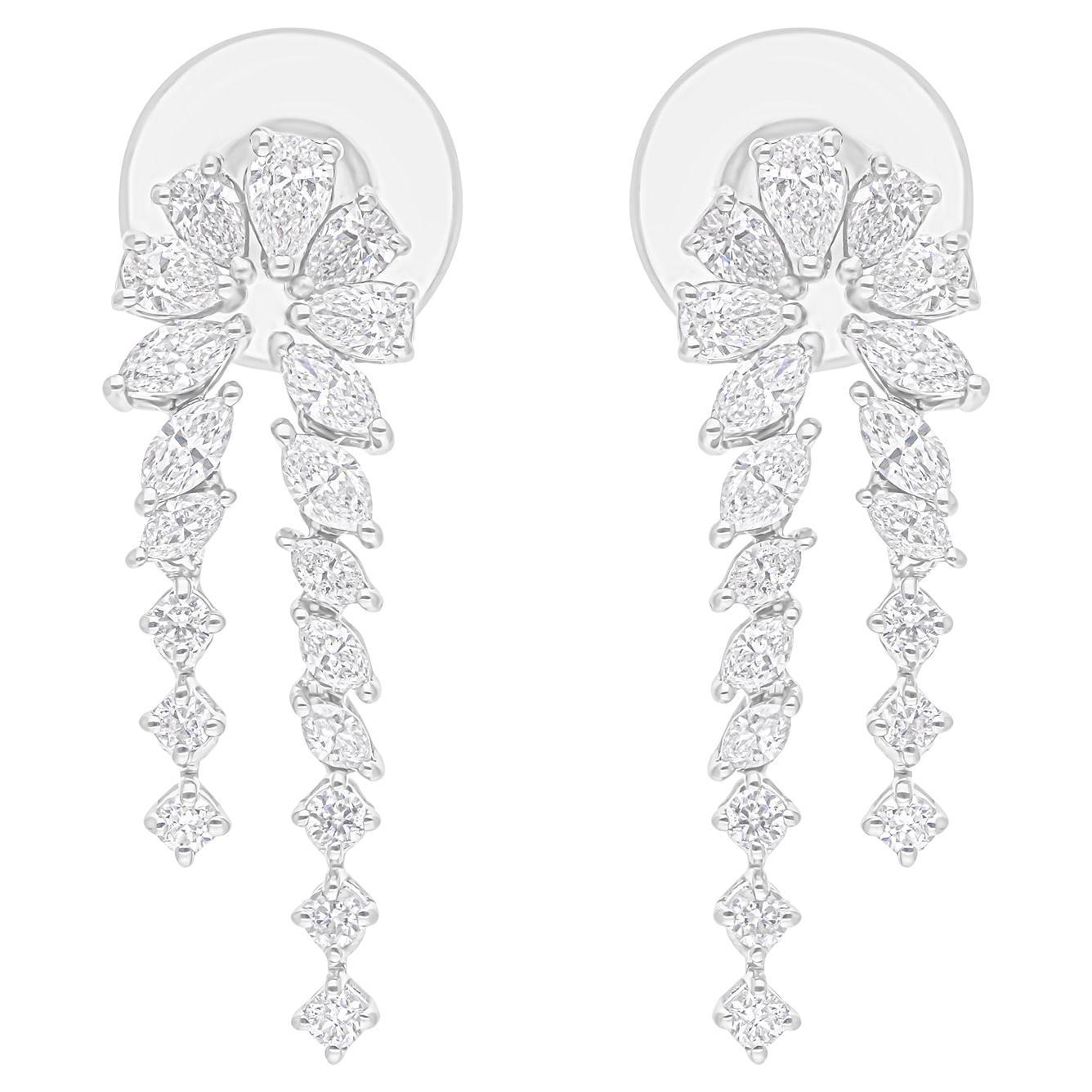 Pendientes colgantes con bucle de diamantes SI/H de 1,46 quilates y oro blanco de 18 quilates