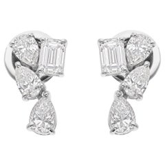 Natural Diamond Multi Shape Drop Earrings, 1.46 Carats
