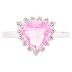 1.46 Carat Trillion Pink Sapphire Diamond Halo Engagement Ring in 14k White Gold