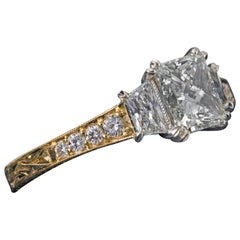1.46 Carat Tw Radiant Diamond Engagement Ring with Hand Engraved 18 Karat Gold