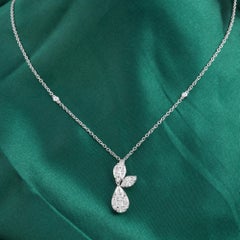 1.46 Ct Natural Diamond Pear & Marquise Drop Pendant Necklace in 18K White Gold