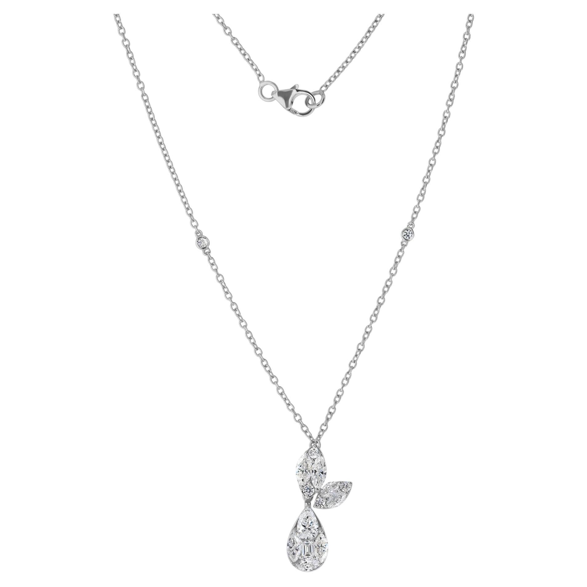 Collar con colgante de diamantes naturales de 1,46 quilates en forma de pera y marquesa, en oro blanco de 18 quilates