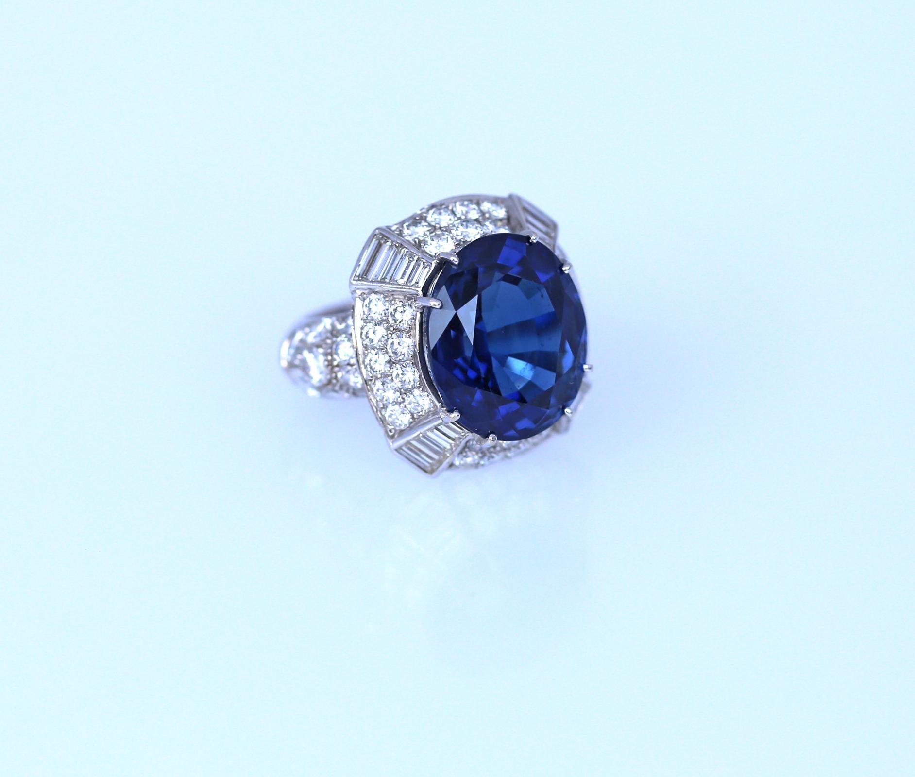 14.6 Ct Natural Sapphire Certified Diamond Ring 18K Gold, 1998 For Sale 5