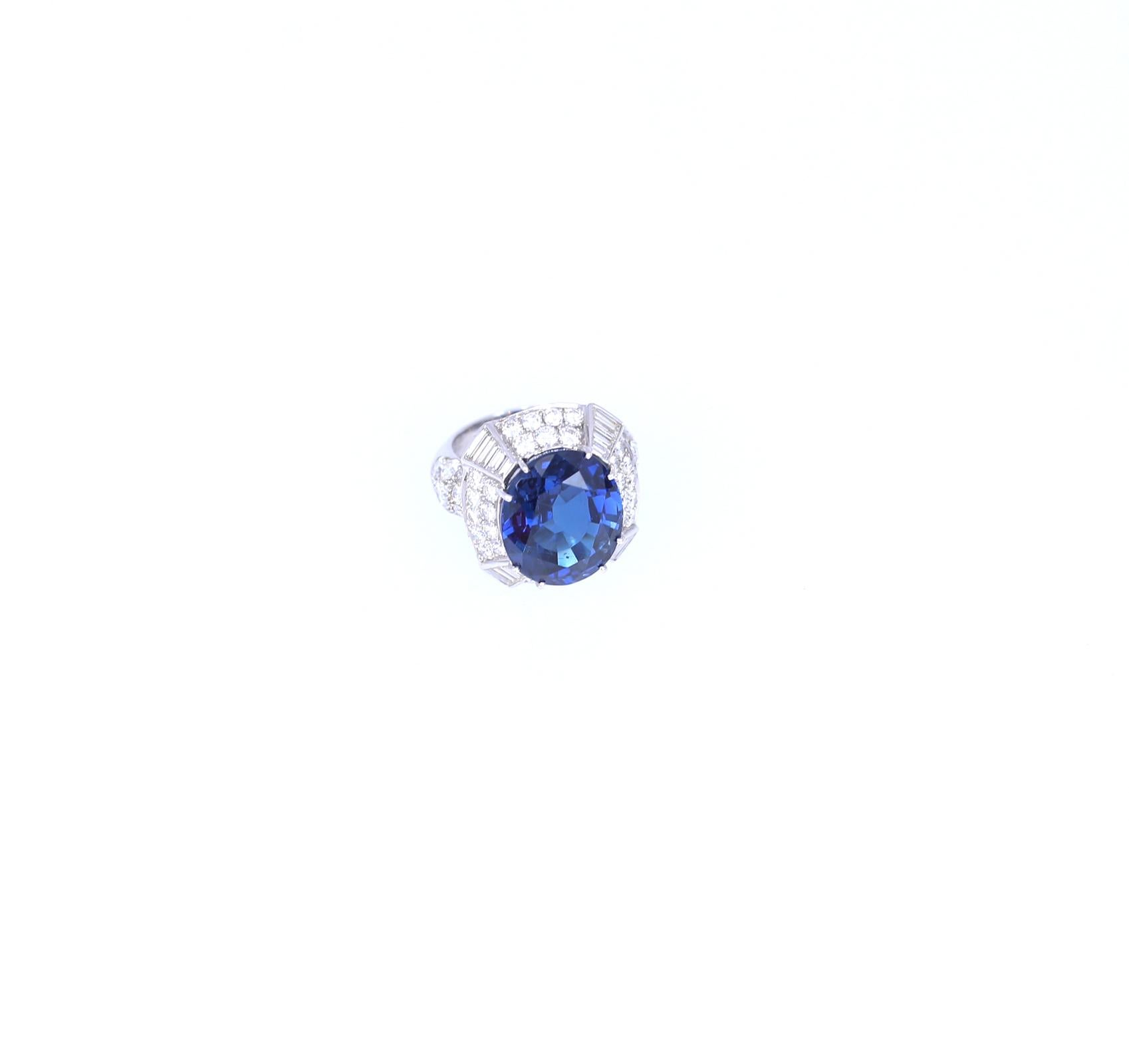 14.6 Ct Natural Sapphire Certified Diamond Ring 18K Gold, 1998 For Sale 8
