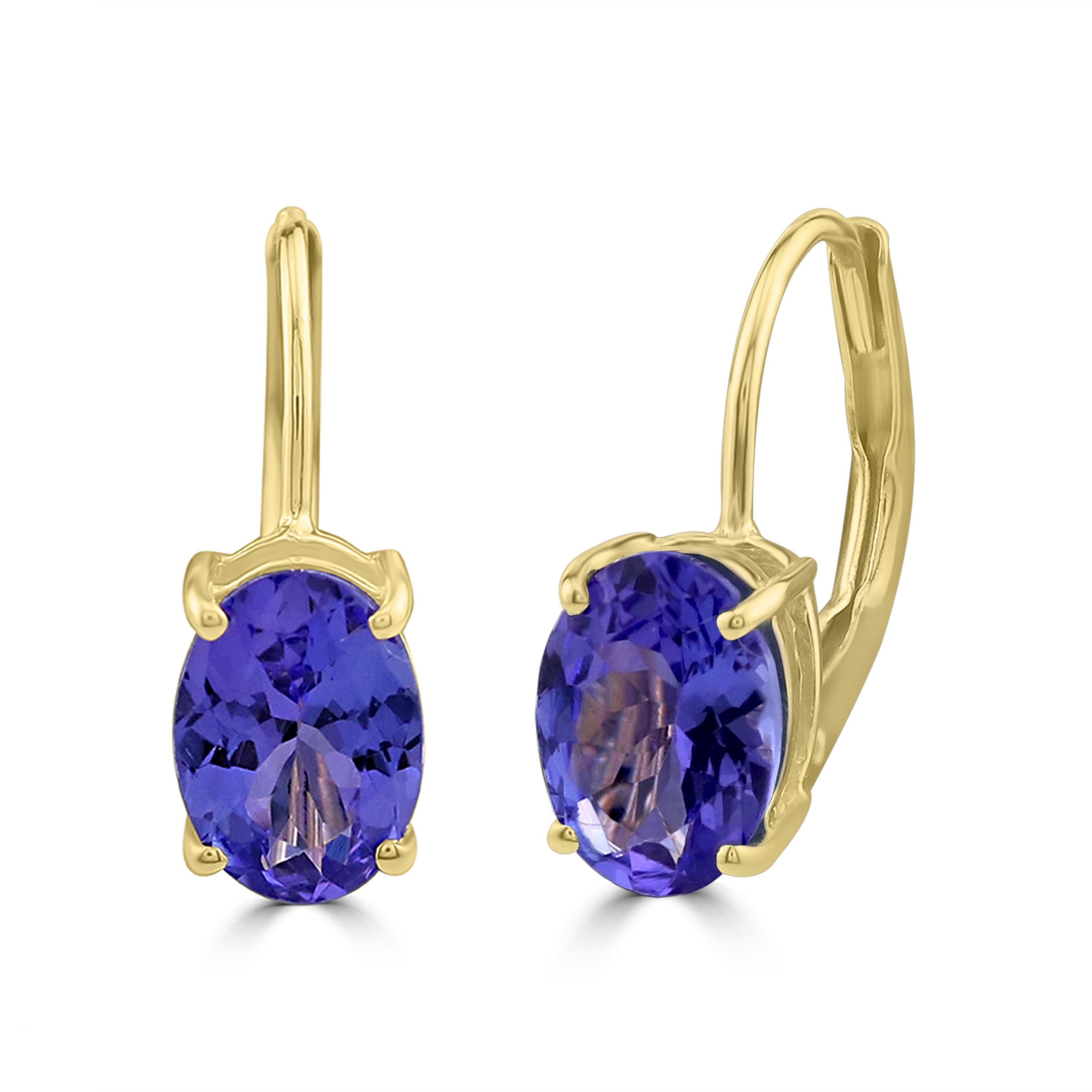Bask in the purple glow of these beautiful Gemistry drop earrings. This pair of 1.46 ct. t.w. tanzanite 7*5mm drops are prong set in polished 14k yellow gold.  Lever back, tanzanite drop earrings.

Please follow the Luxury Jewels storefront to view