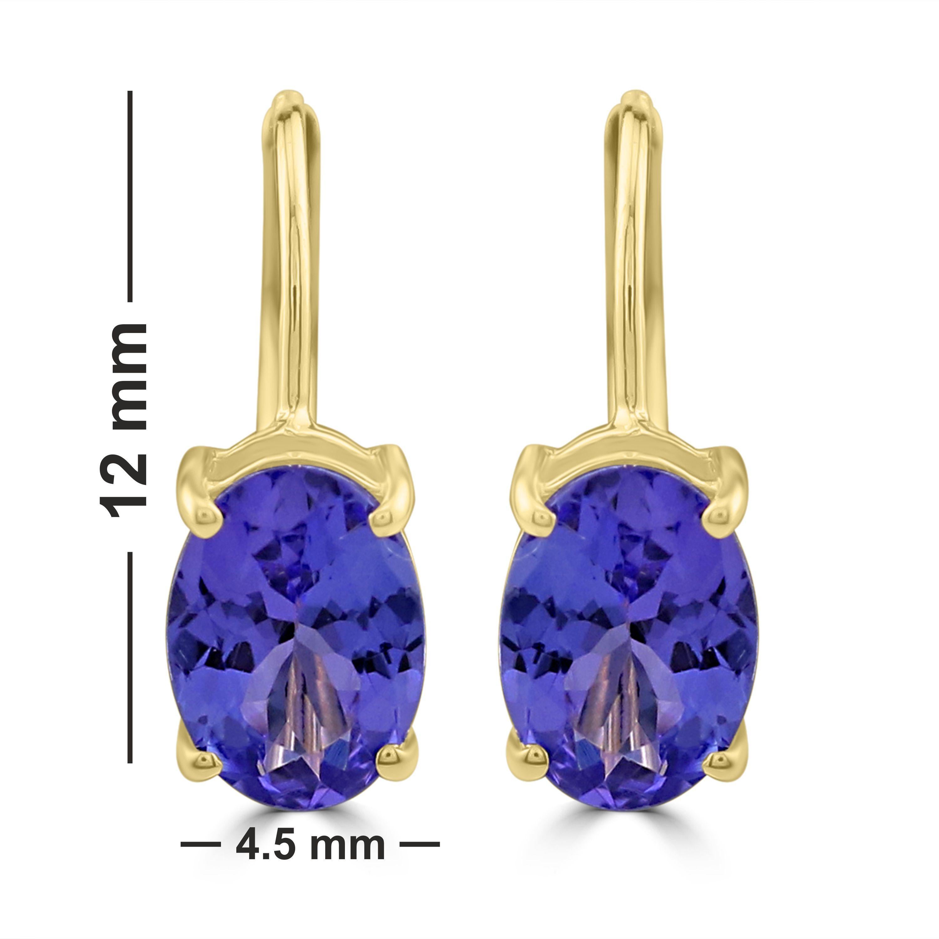Gemistry 1.46 Ct. T.W Oval Tanzanite Lever Back Drop Earrings in 14K Yellow Gold In New Condition For Sale In New York, NY