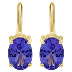 1,46 Ct. T.W. Boucles d'oreilles en goutte à levier en or jaune 14 carats avec tanzanite ovale