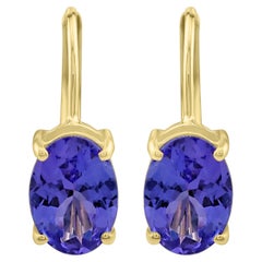 1.46 Ct. T.W Oval Tanzanite Lever Back Drop Earrings in 14K Yellow Gold