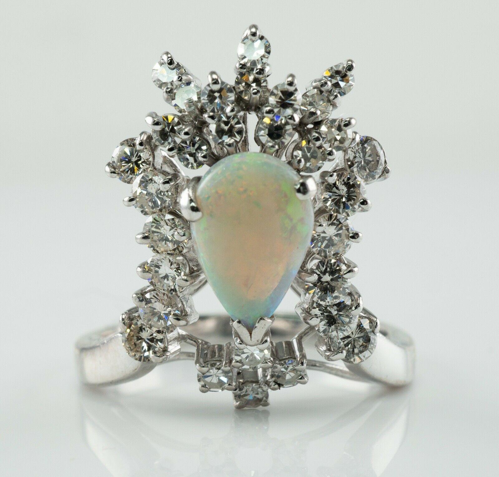 Women's 1.46 ctw Diamond Opal Ring Vintage 14K White Gold For Sale