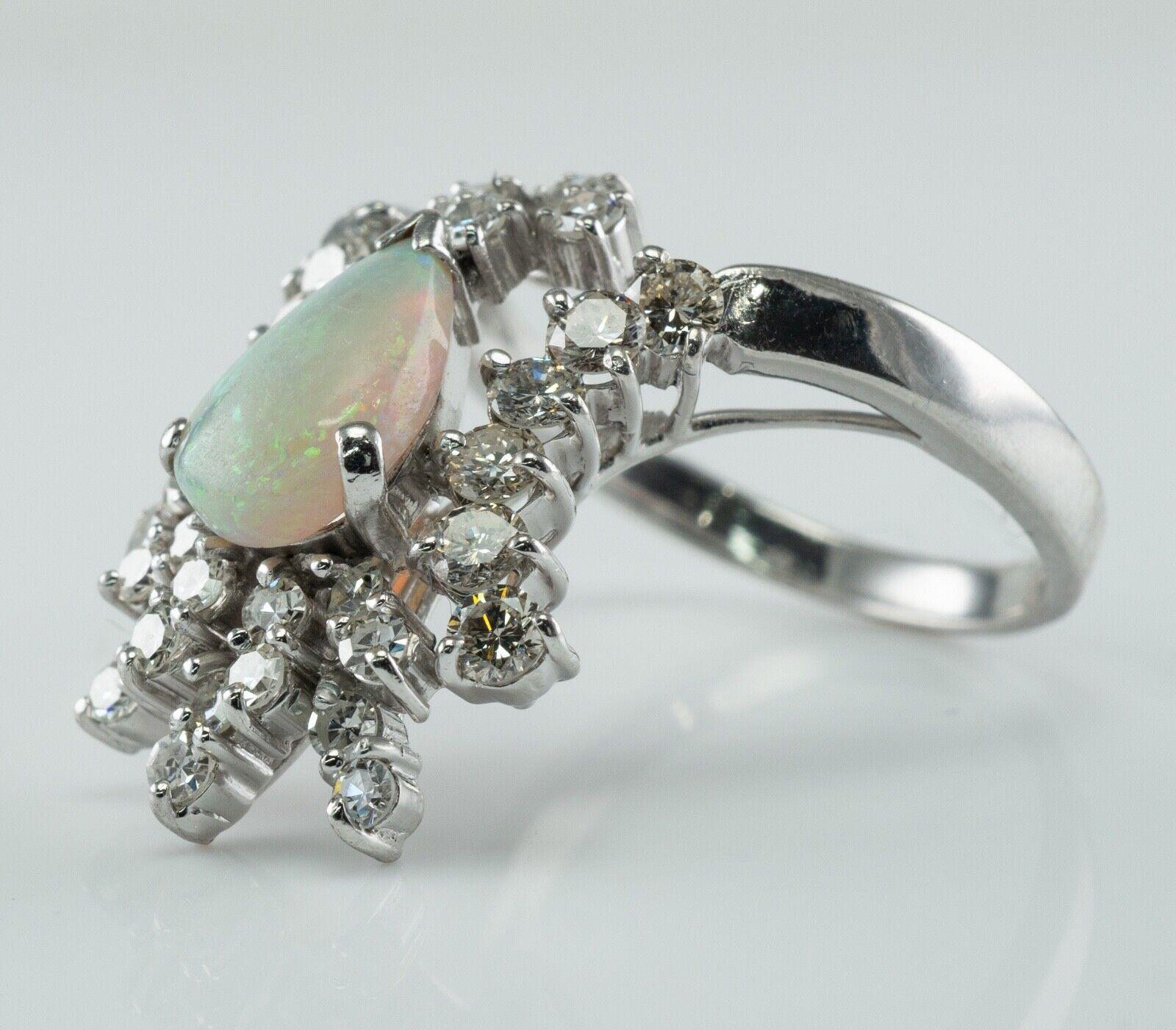 1.46 ctw Diamond Opal Ring Vintage 14K White Gold For Sale 1