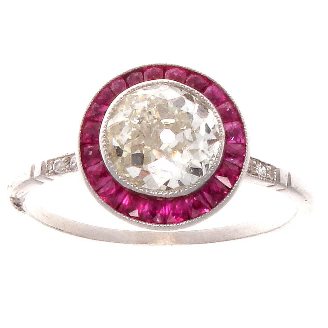 1.46 Diamond Ruby Platinum Engagement Ring