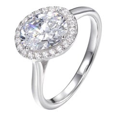 Bague de fiançailles cocktail en argent sterling avec halo de zirconia cubique ovale, serti à l'envers, 1,46 carat