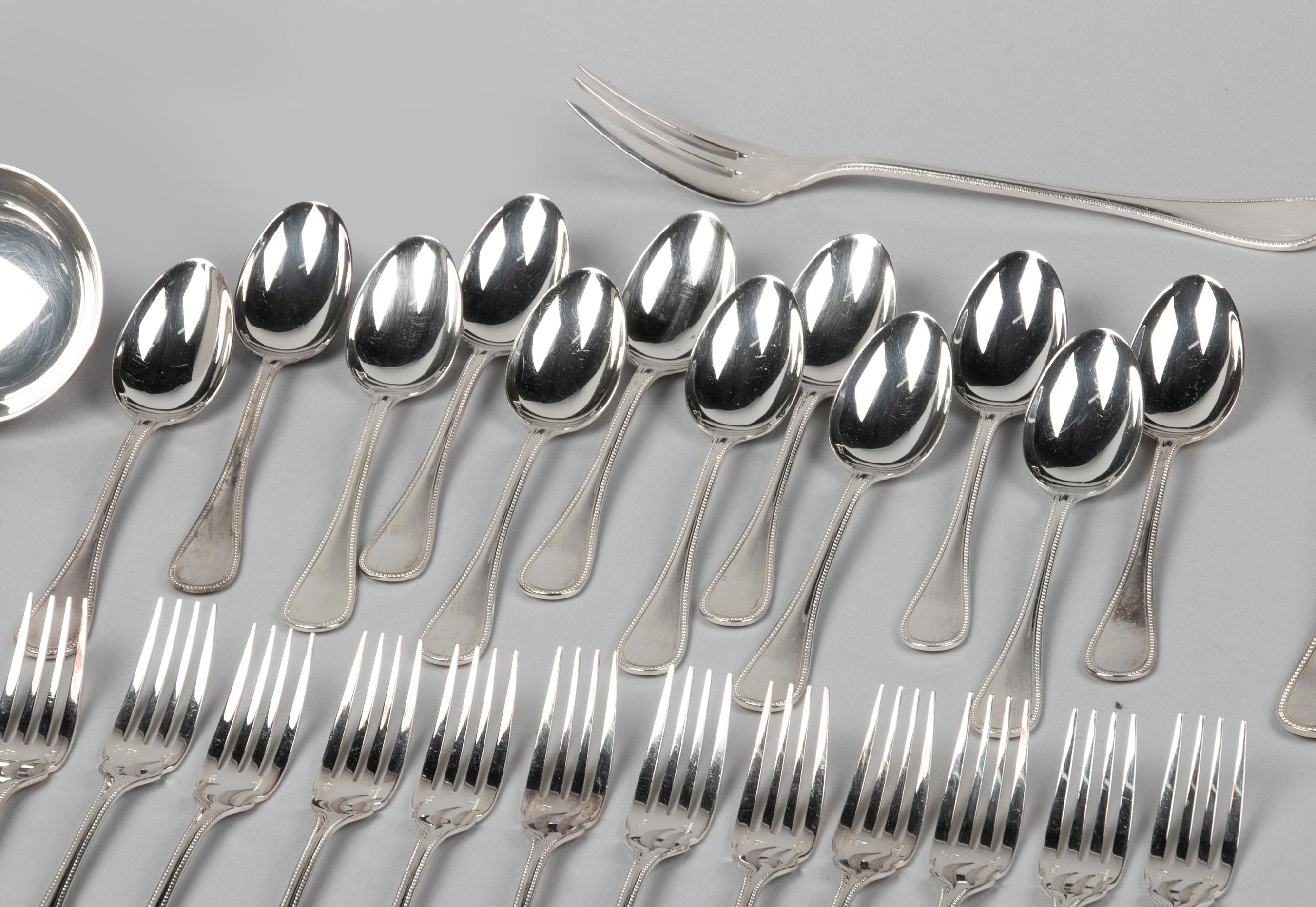 French 146-Piece Silver-Plated Christofle Flatware, Perles