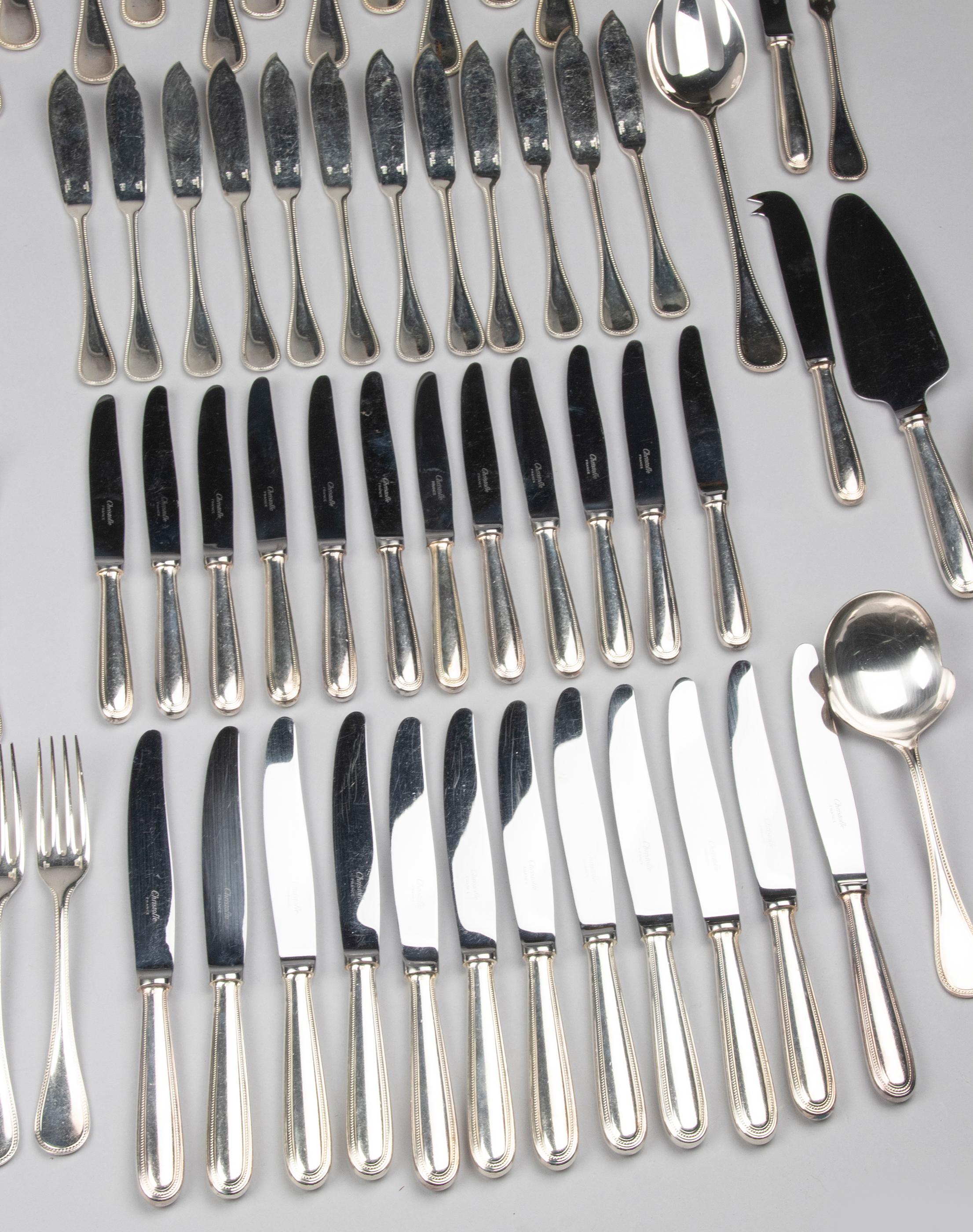 Silver Plate 146-Piece Silver-Plated Christofle Flatware, Perles