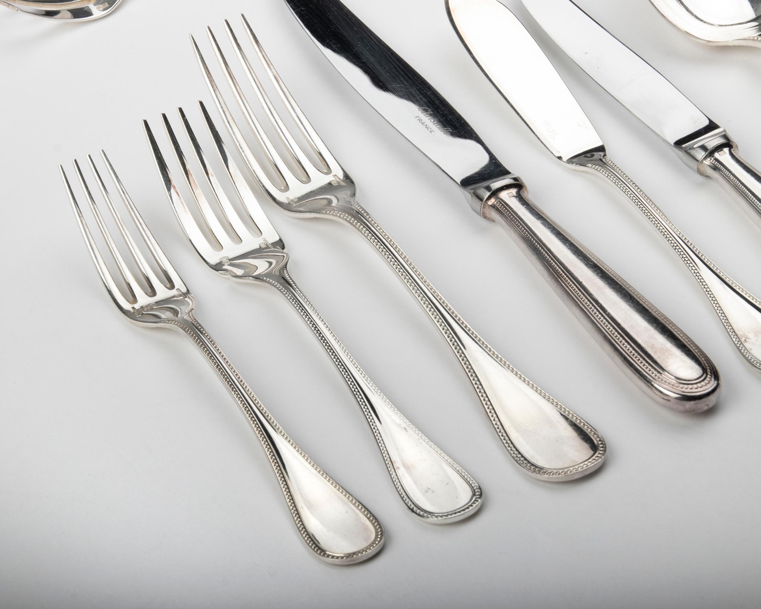 146-Piece Silver-Plated Christofle Flatware, Perles 2