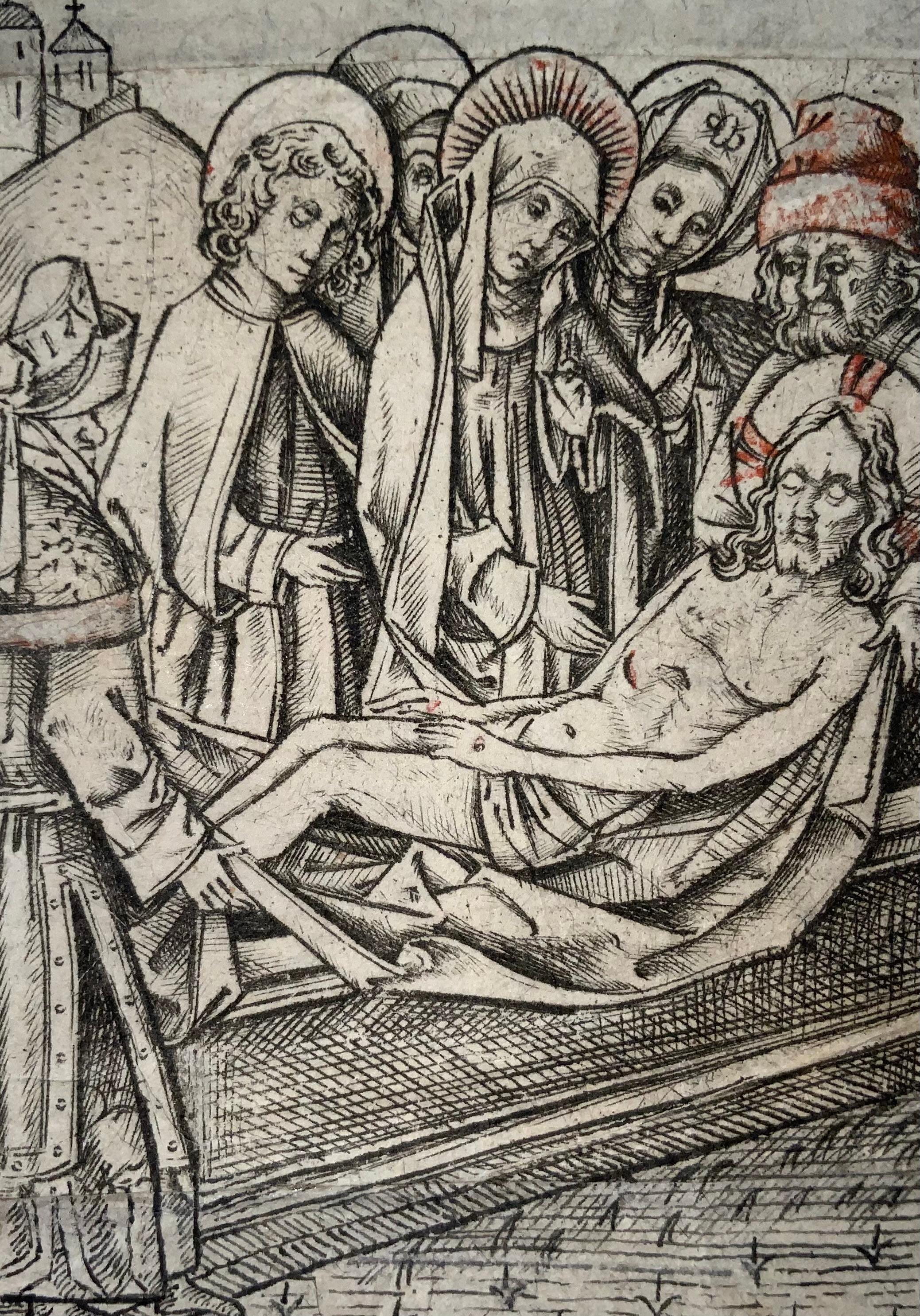 Renaissance 1460 c Israhel van Meckenem, Burial of Christ, metalcut, mid-15th Century For Sale