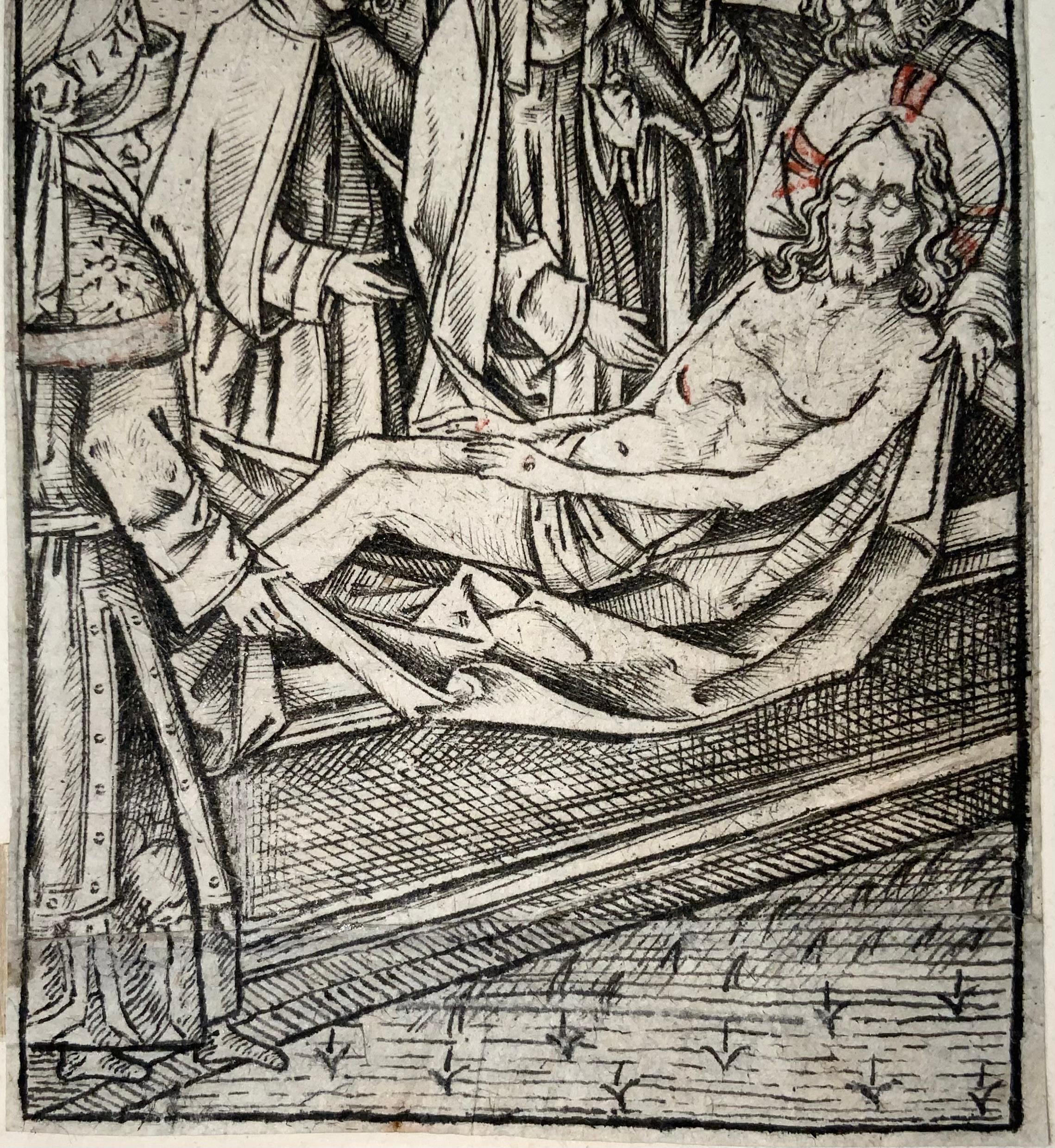 Etched 1460 c Israhel van Meckenem, Burial of Christ, metalcut, mid-15th Century For Sale