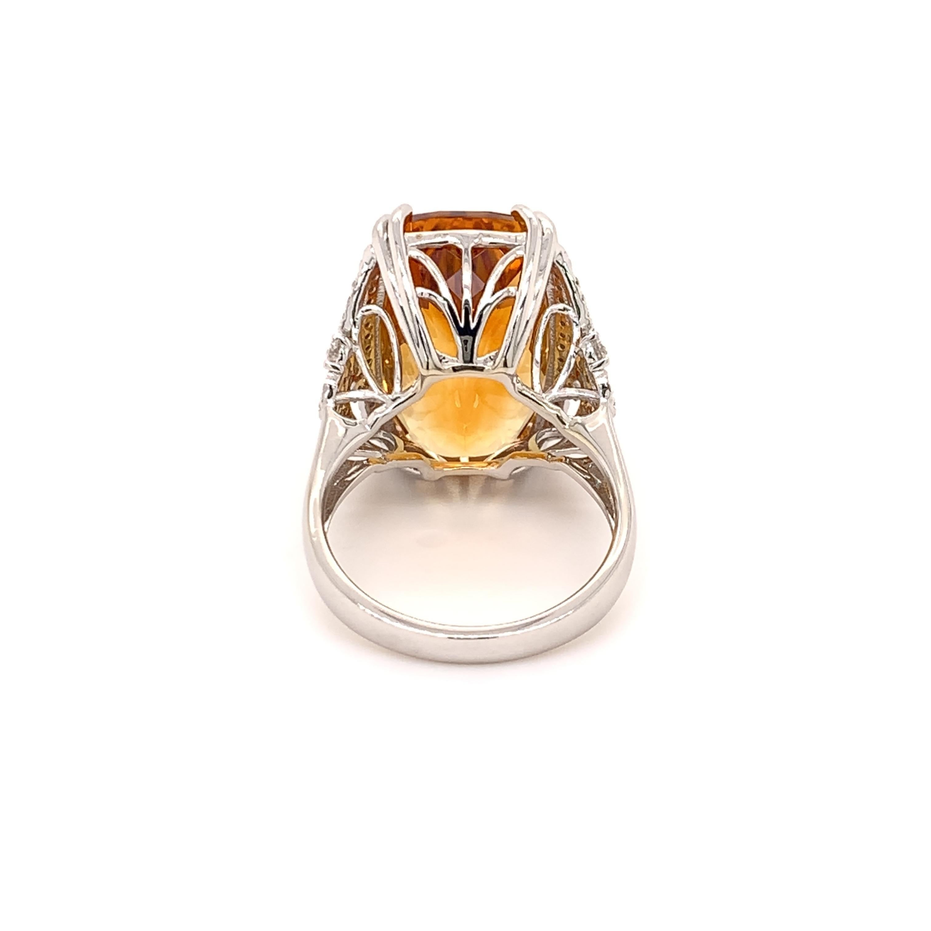 14.60 Carat Citrine Diamond Cocktail Ring In New Condition In Richmond, BC