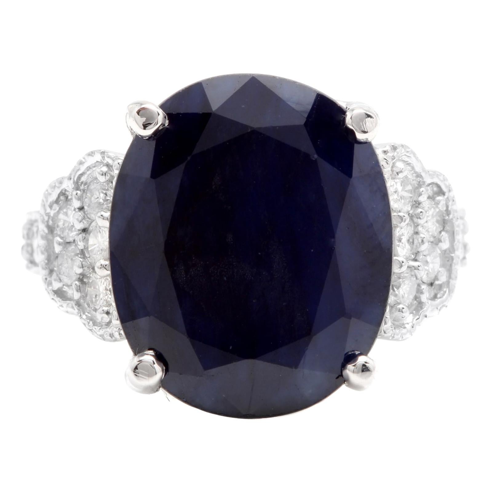 14,60 carati di squisito zaffiro blu naturale e diamante in oro bianco massiccio 14k