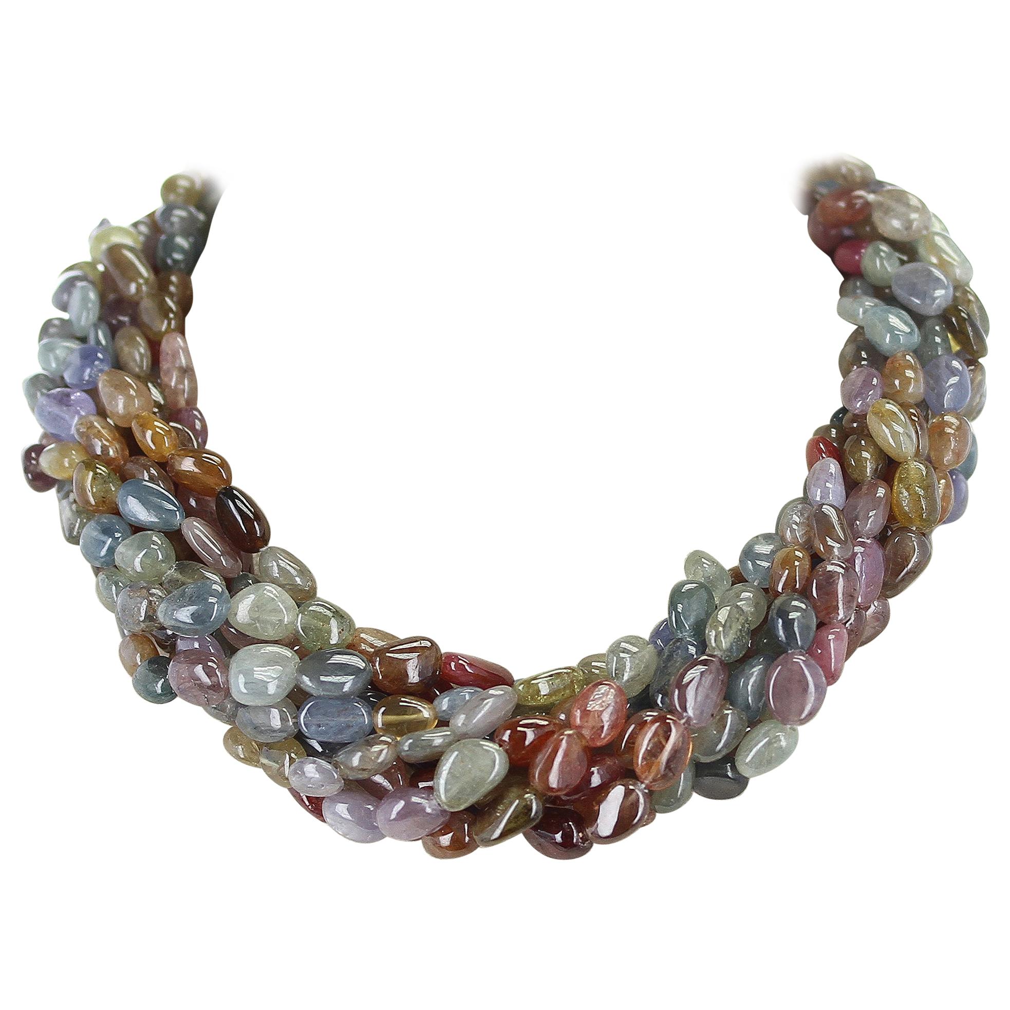 1460 Carat Genuine & Natural Earthy Multi-Sapphire Tumbled Bead Choker Necklace For Sale