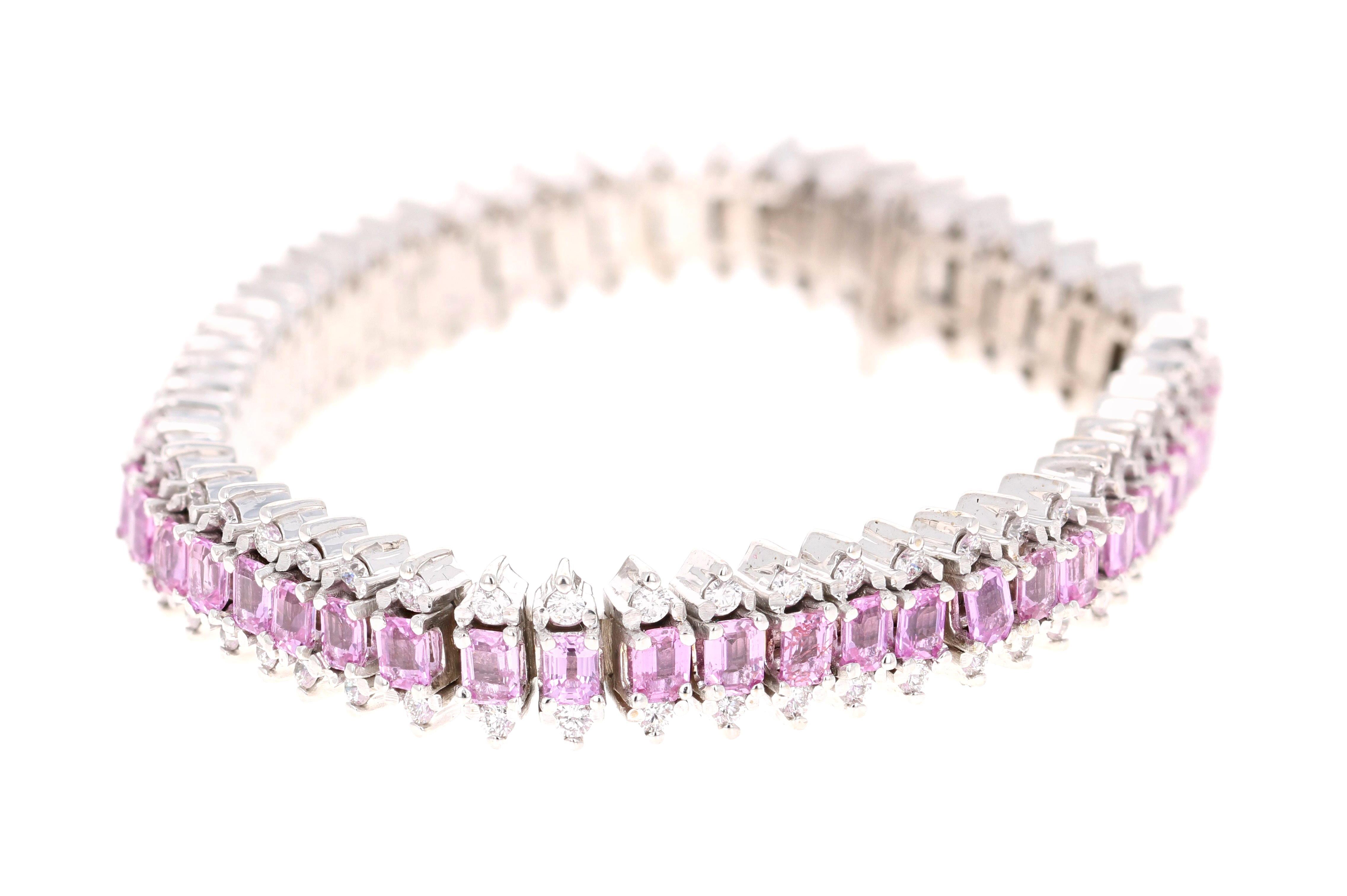 14.60 Carat Natural Pink Sapphire Diamond White Gold Bracelet For Sale
