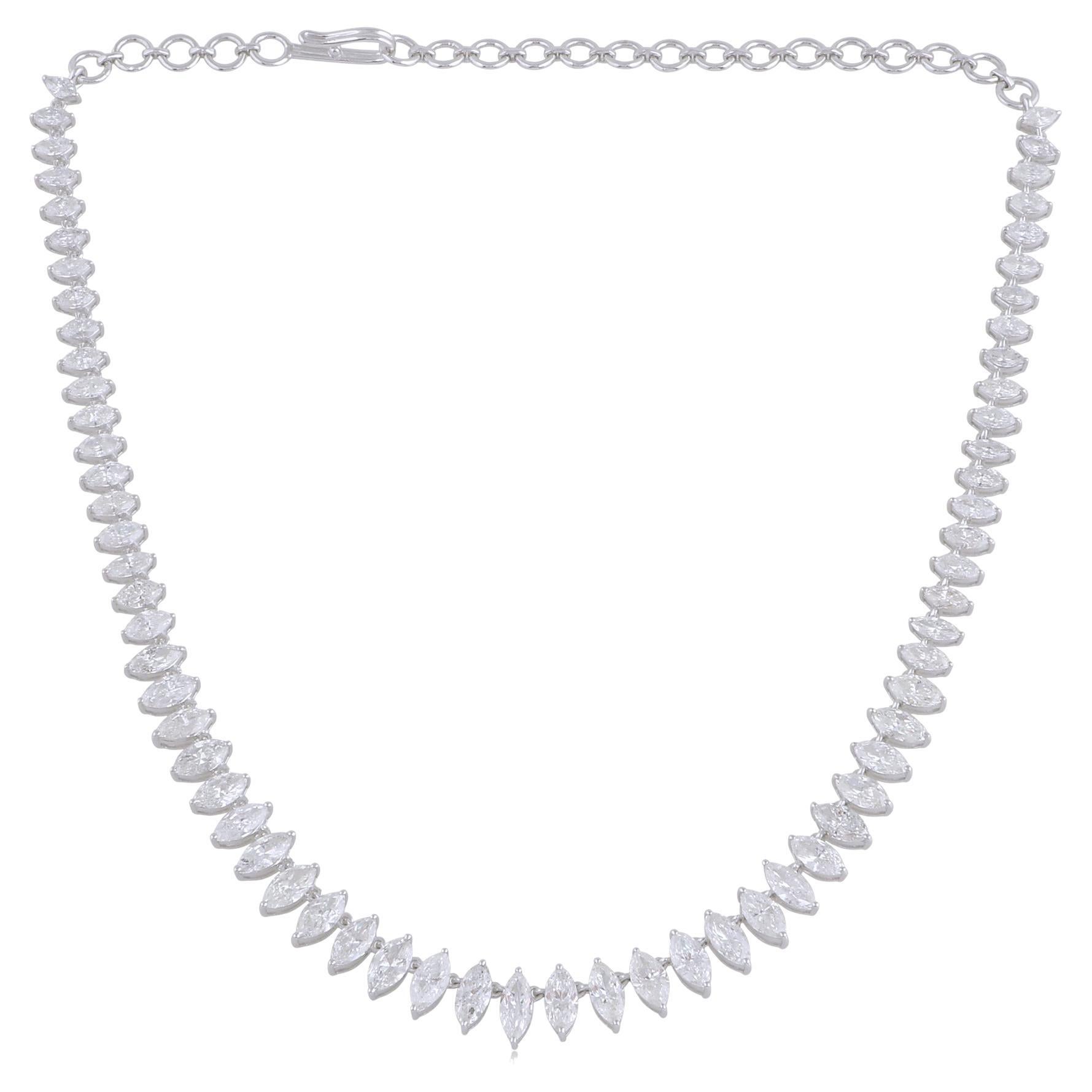 14.60 Carat SI/HI Marquise Diamond Necklace 18 Karat White Gold Handmade Jewelry