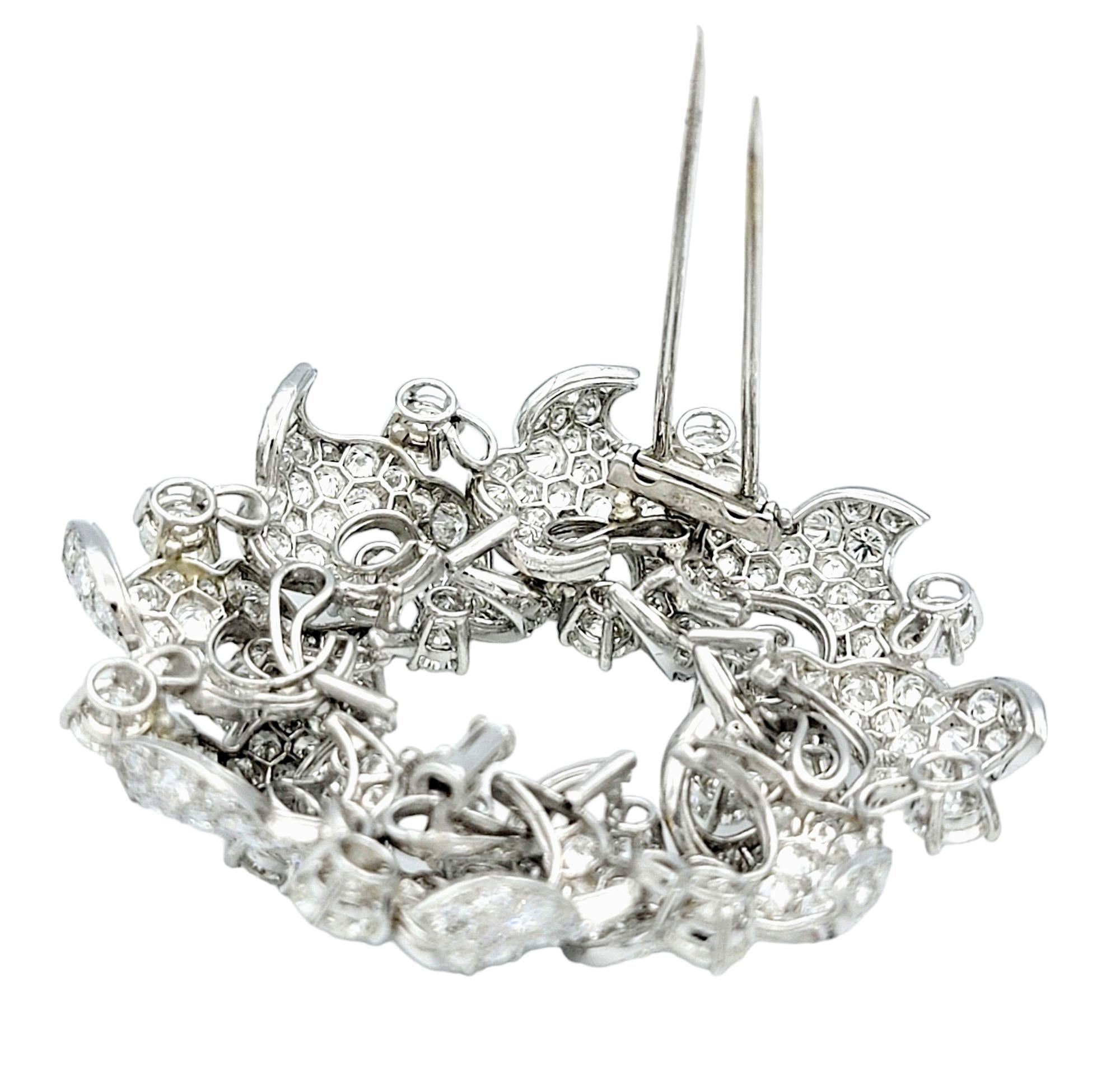 14.60 Carats Large Diamant Rond Brillant Motif Couronne Broche en Platine Bon état - En vente à Scottsdale, AZ