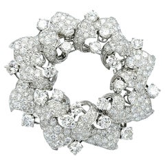 14.60 Carats Large Round Brilliant Diamond Wreath Motif Brooch Set in Platinum