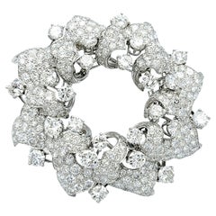 14.60 Carats Large Diamant Rond Brillant Motif Couronne Broche en Platine