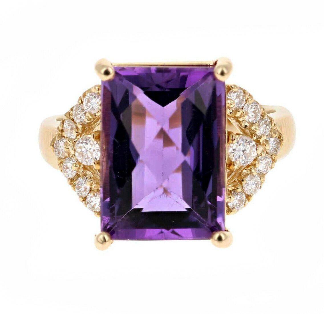 14.60 Carat Natural Amethyst and Diamond 14 Karat Solid Yellow Gold Ring In New Condition For Sale In Los Angeles, CA