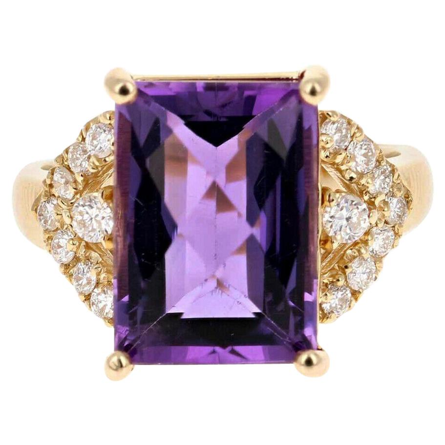 14 Karat massiver Gelbgold-Ring mit 14 Karat natürlichem Amethyst und Diamant