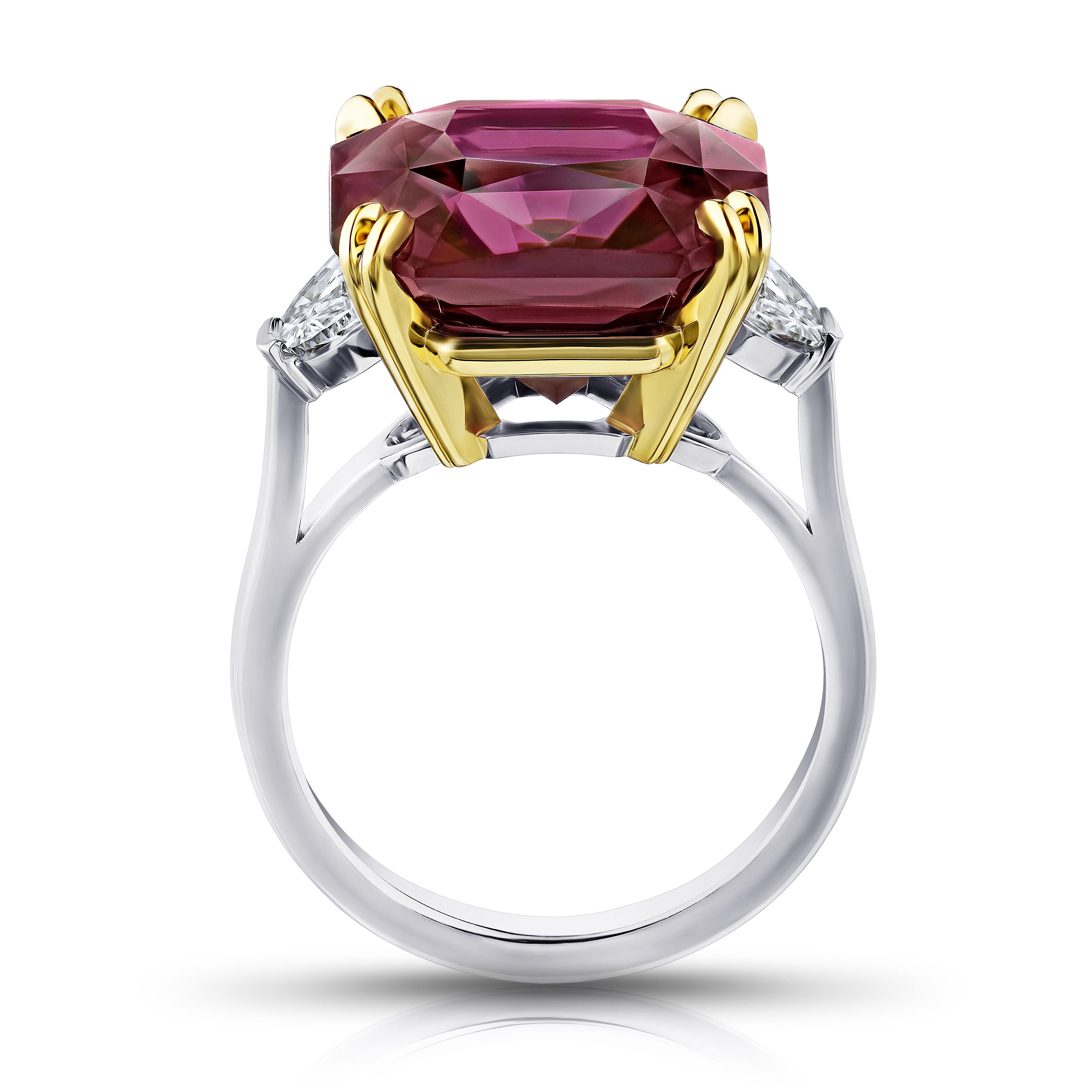Contemporary 14.61 Carat Radiant Cut Purple Spinel and Diamond Ring For Sale