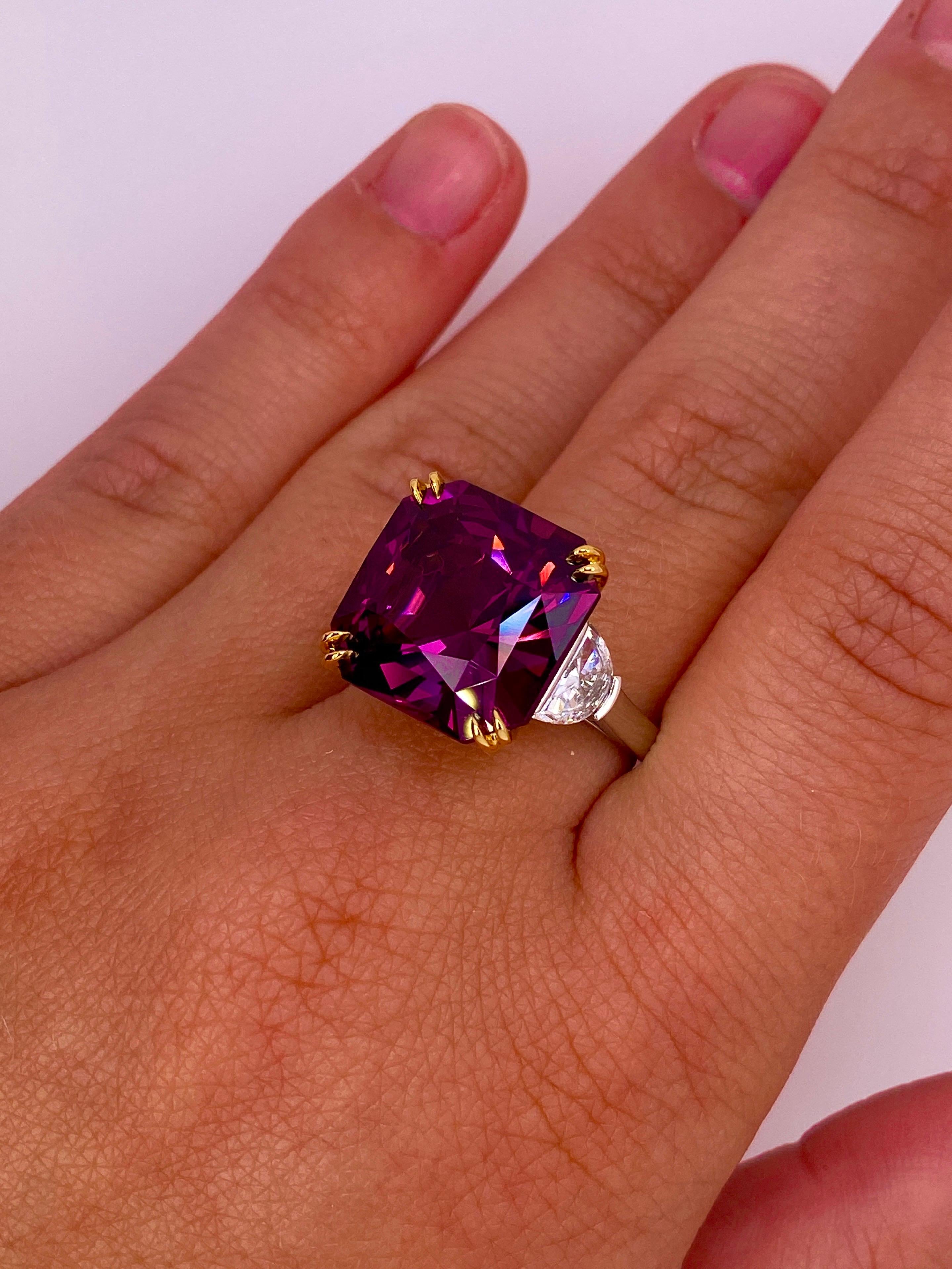 Women's 14.61 Carat Radiant Cut Purple Spinel and Diamond Ring For Sale