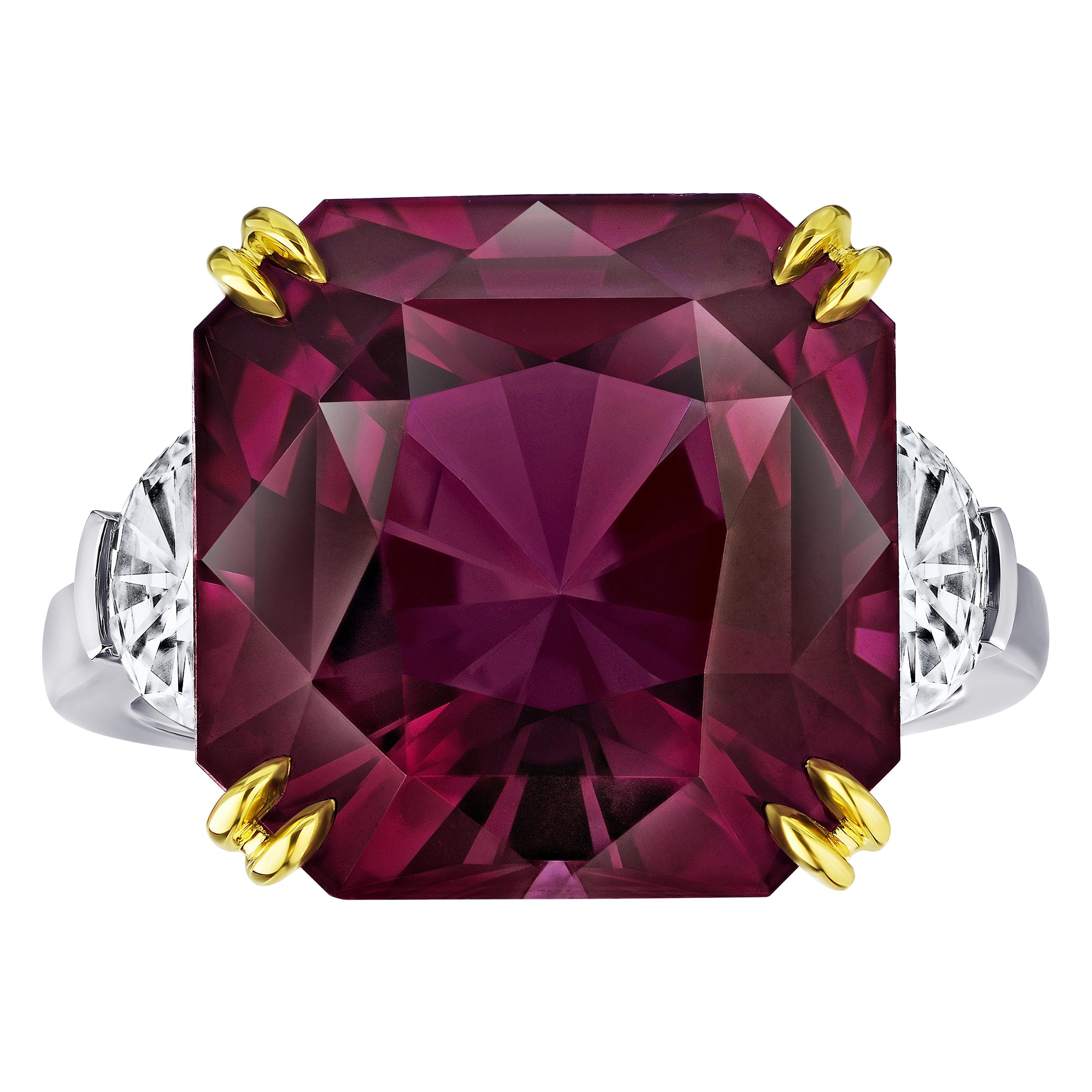 14.61 Carat Radiant Cut Purple Spinel and Diamond Ring For Sale