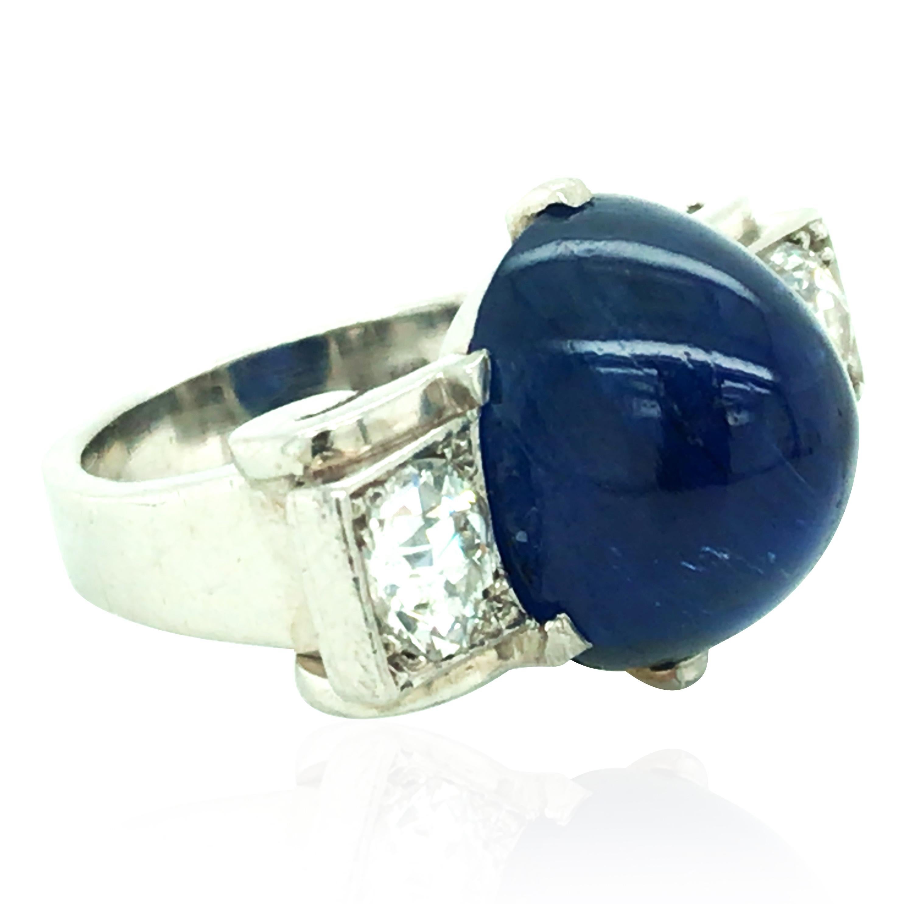14.61 Carat Cabochon Sapphire Diamond Ring, AGL In Good Condition For Sale In New York, NY