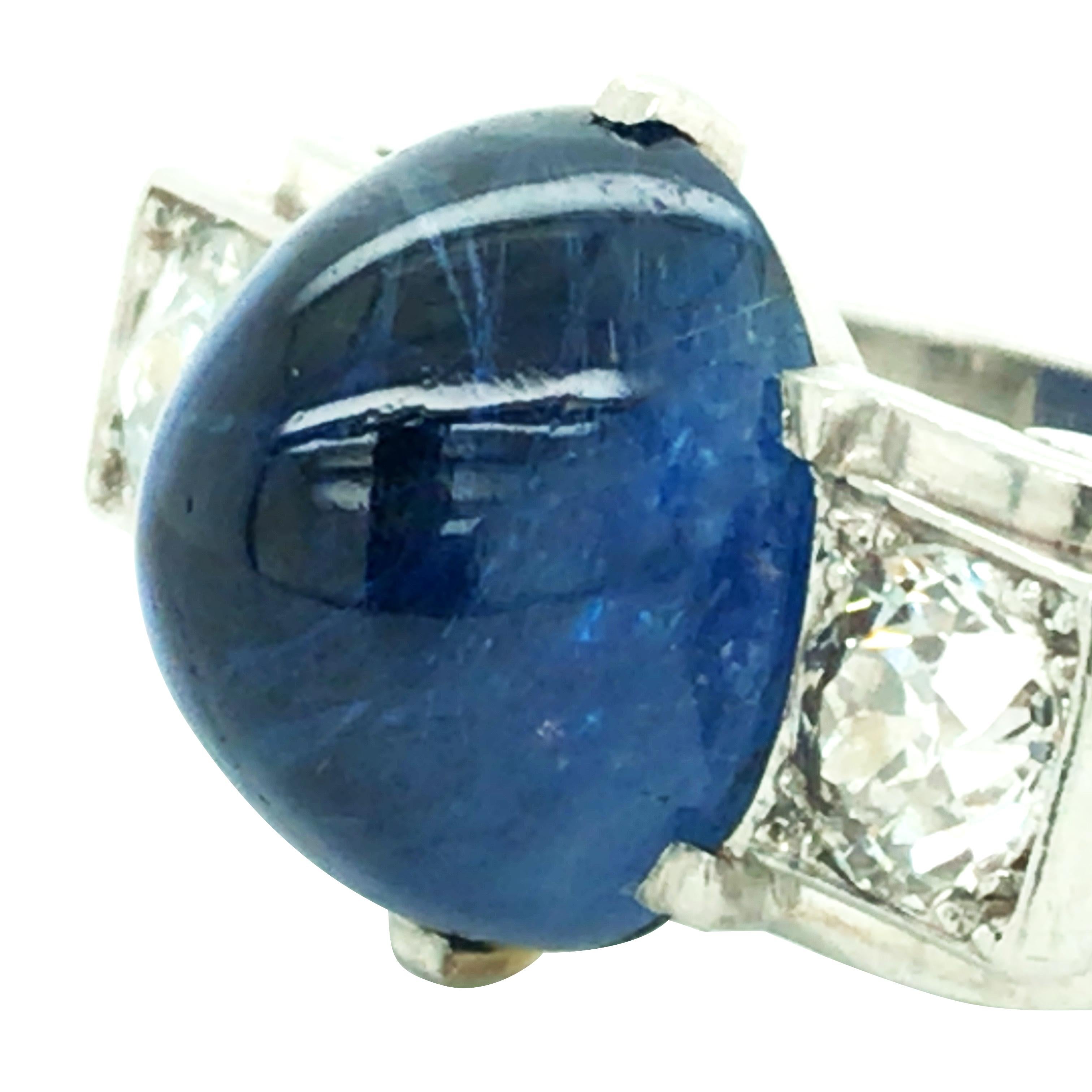 Women's or Men's 14.61 Carat Cabochon Sapphire Diamond Ring, AGL For Sale
