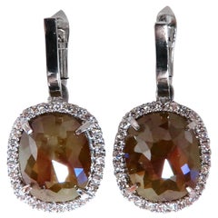 Pendants d'oreilles en or 14 carats avec diamants bruns fantaisie naturels de 14,62 carats